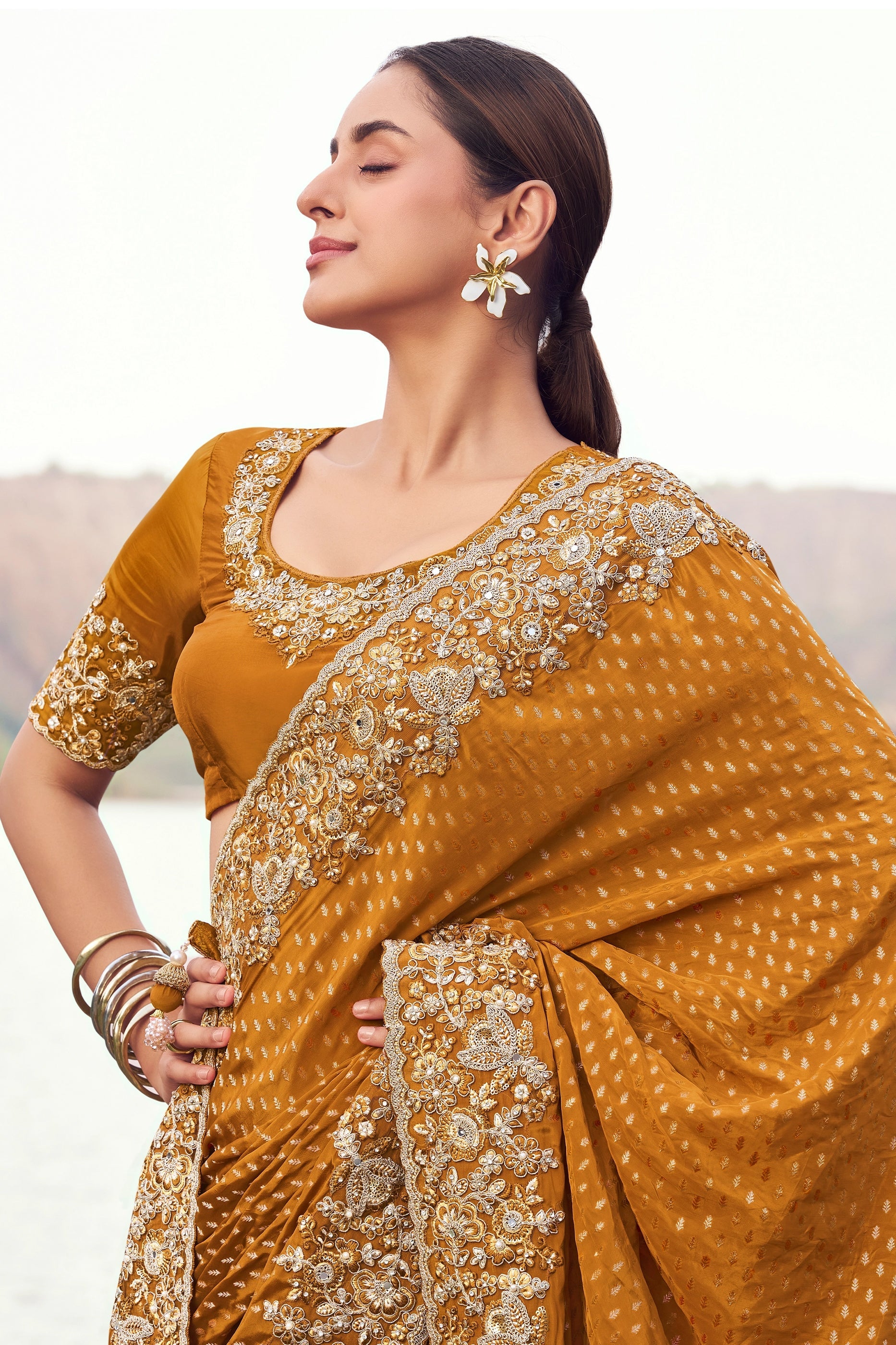 Rust Orange Embroidered Woven Satin Silk Saree-SAR11016_2_SareeButa.com