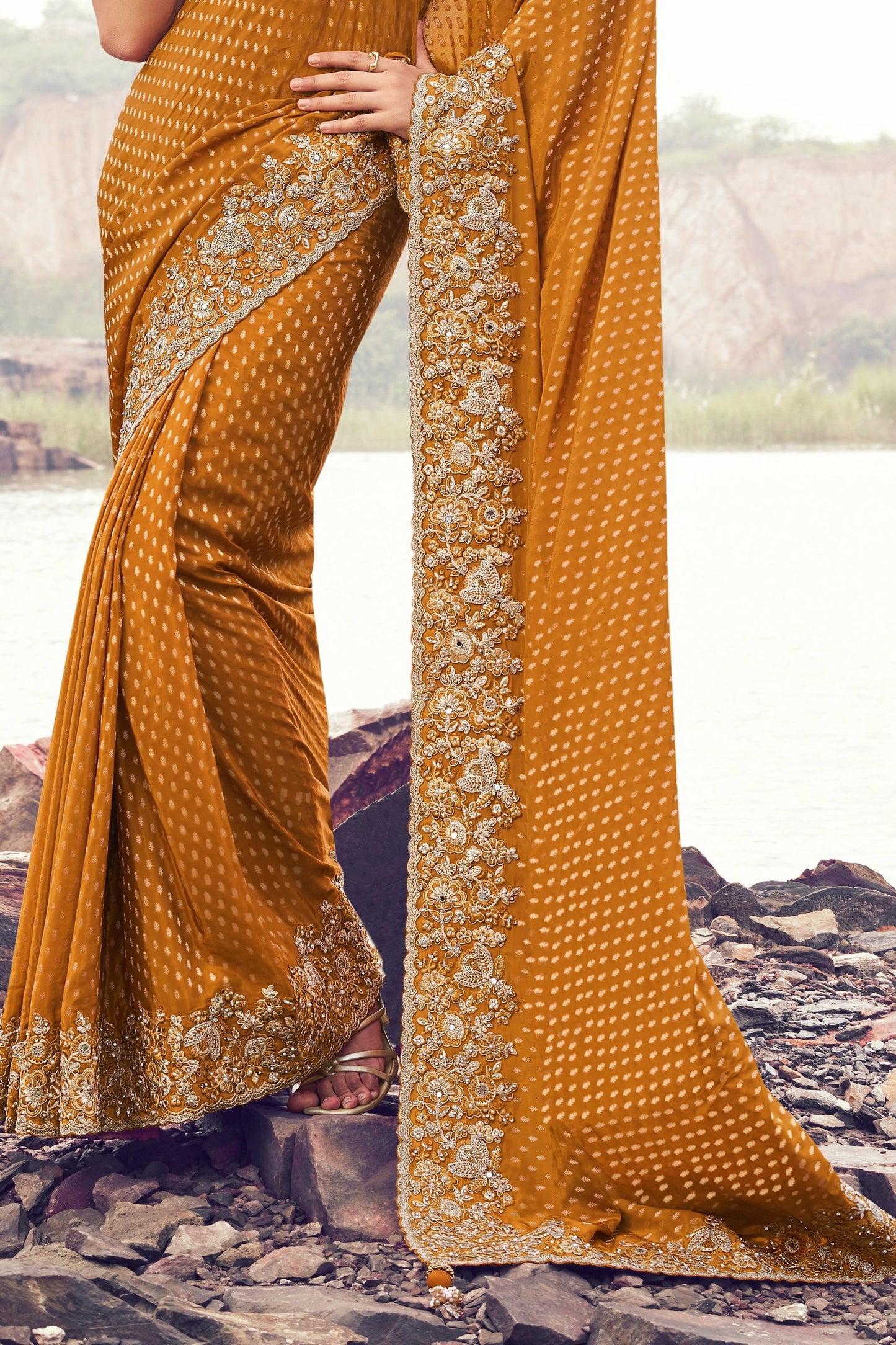 Rust Orange Embroidered Woven Satin Silk Saree-SAR11016_4_SareeButa.com