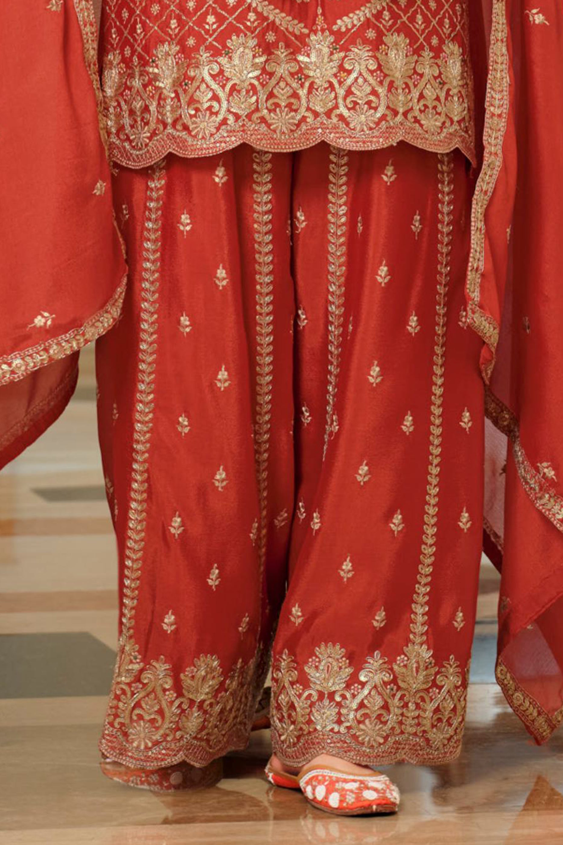 Rust Orange Readymade Embroidered Chinon Palazzo Suit-SAR11992_5_SareeButa.com