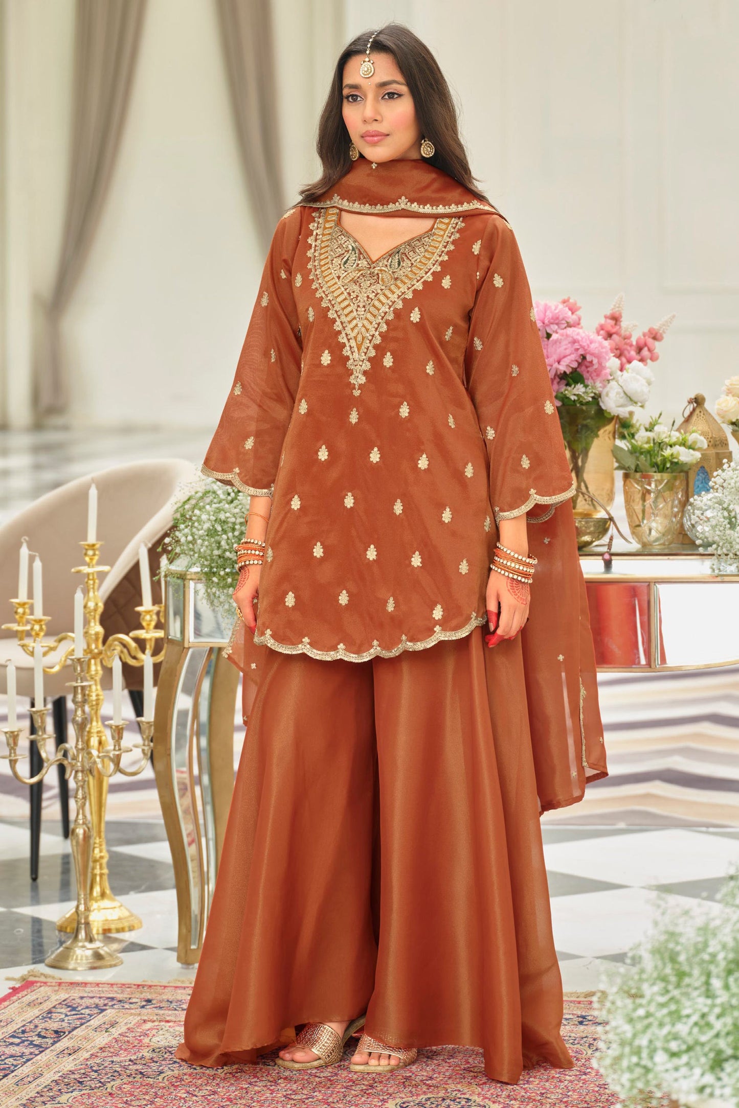 Rust Orange Readymade Embroidered Simar Silk Suit-SAR12122_1_SareeButa.com