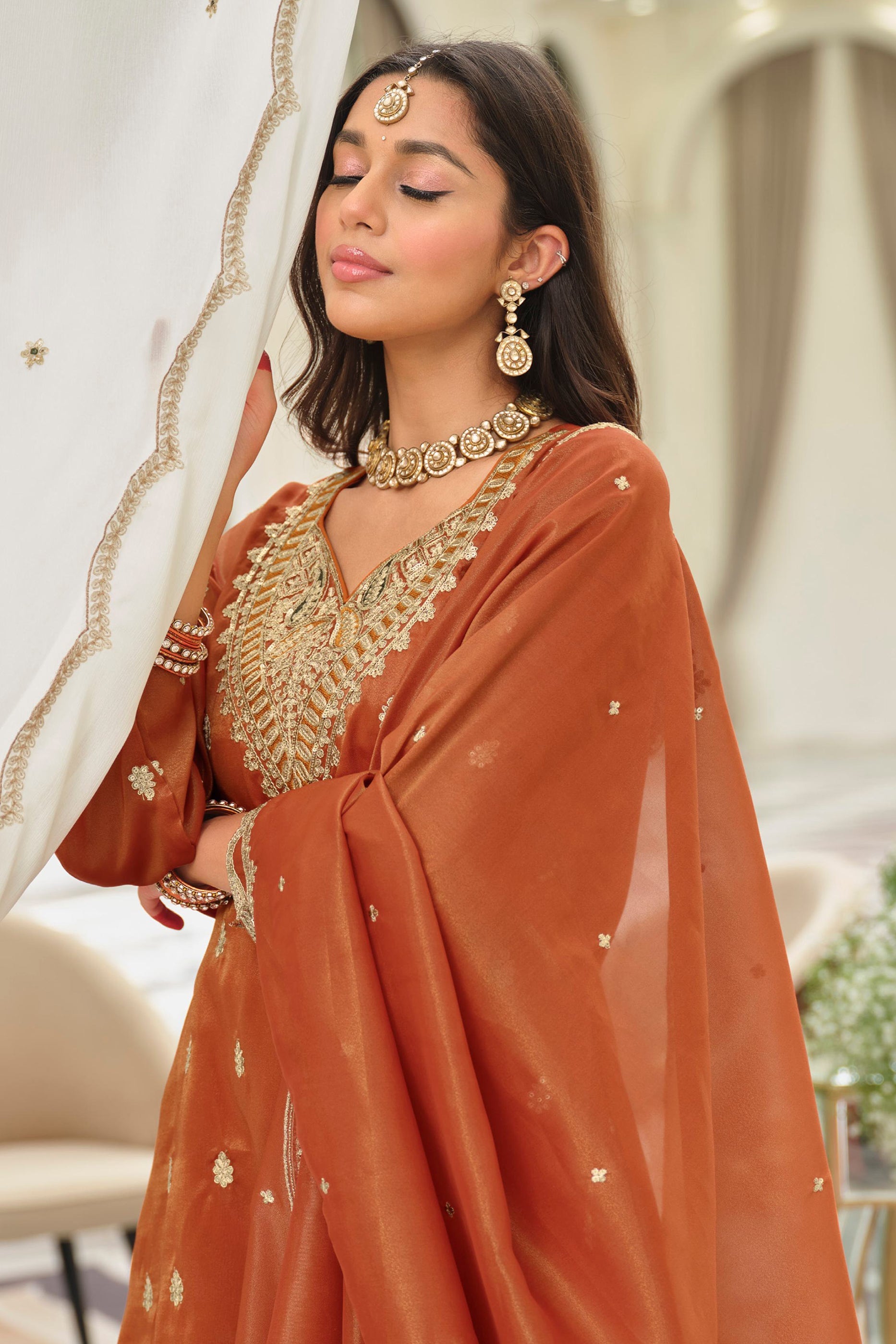 Rust Orange Readymade Embroidered Simar Silk Suit-SAR12122_2_SareeButa.com