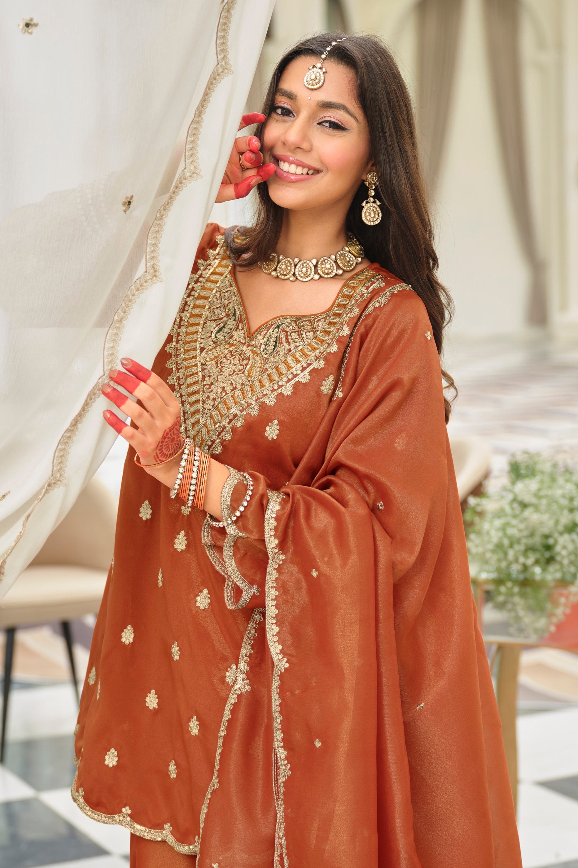Rust Orange Readymade Embroidered Simar Silk Suit-SAR12122_3_SareeButa.com