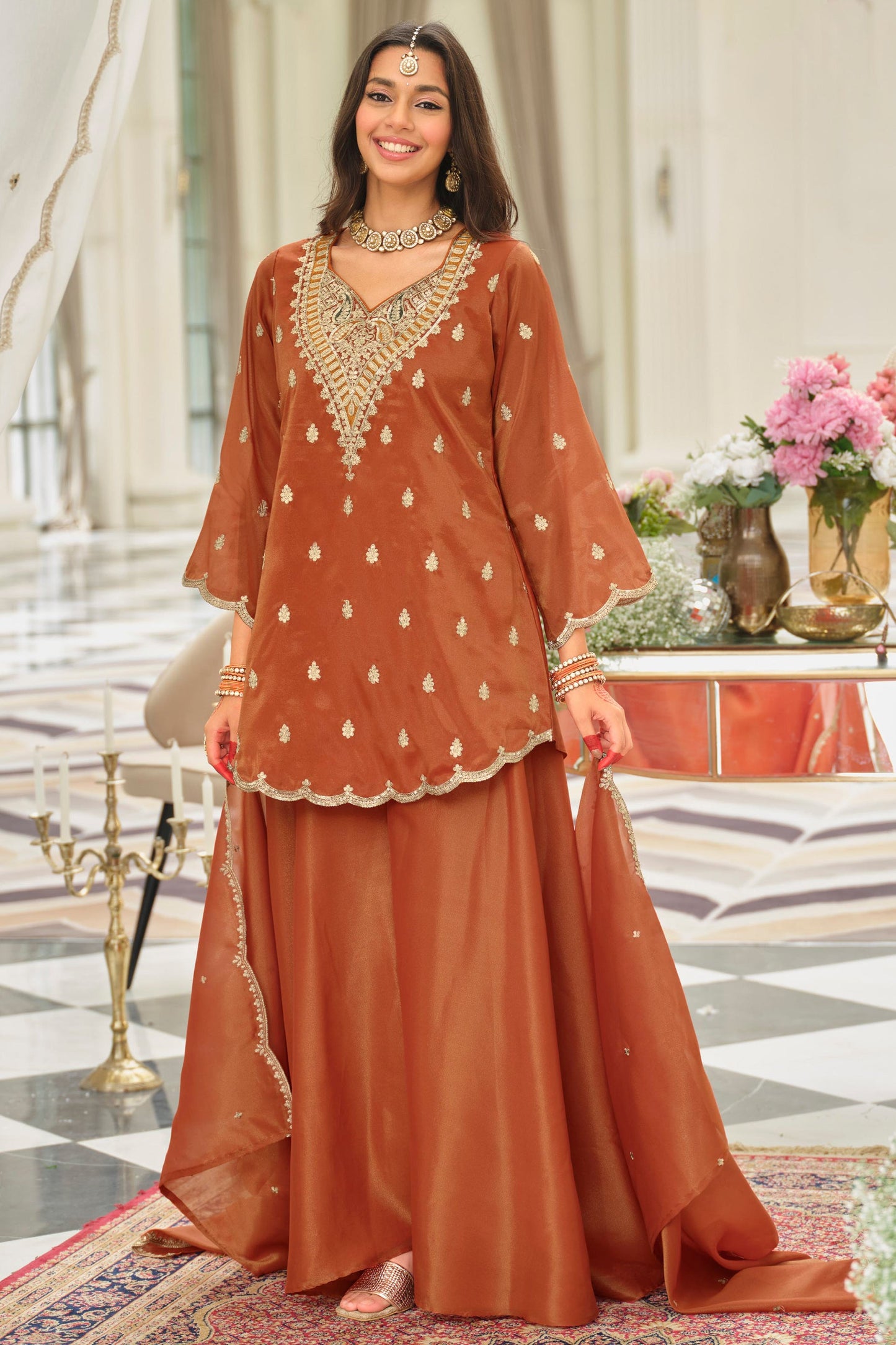 Rust Orange Readymade Embroidered Simar Silk Suit-SAR12122_4_SareeButa.com