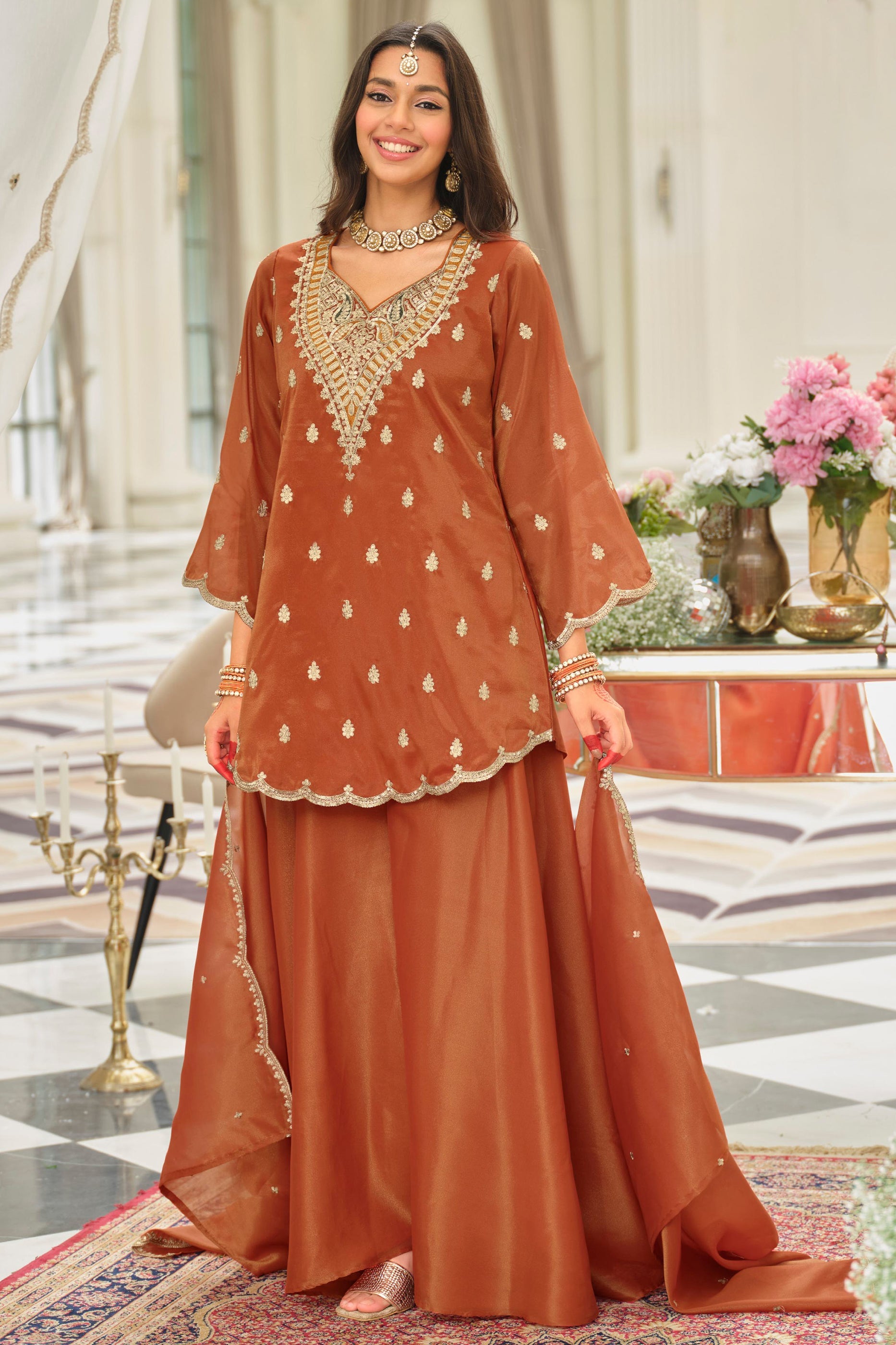 Rust Orange Readymade Embroidered Simar Silk Suit-SAR12122_4_SareeButa.com