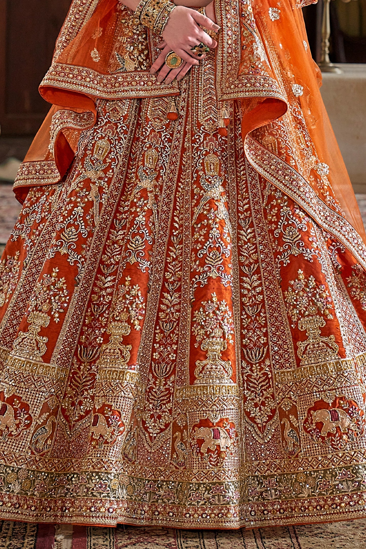 Rust Orange Semi-Stitched Embroidered Silk Lehenga-SAR11514_4_SareeButa.com