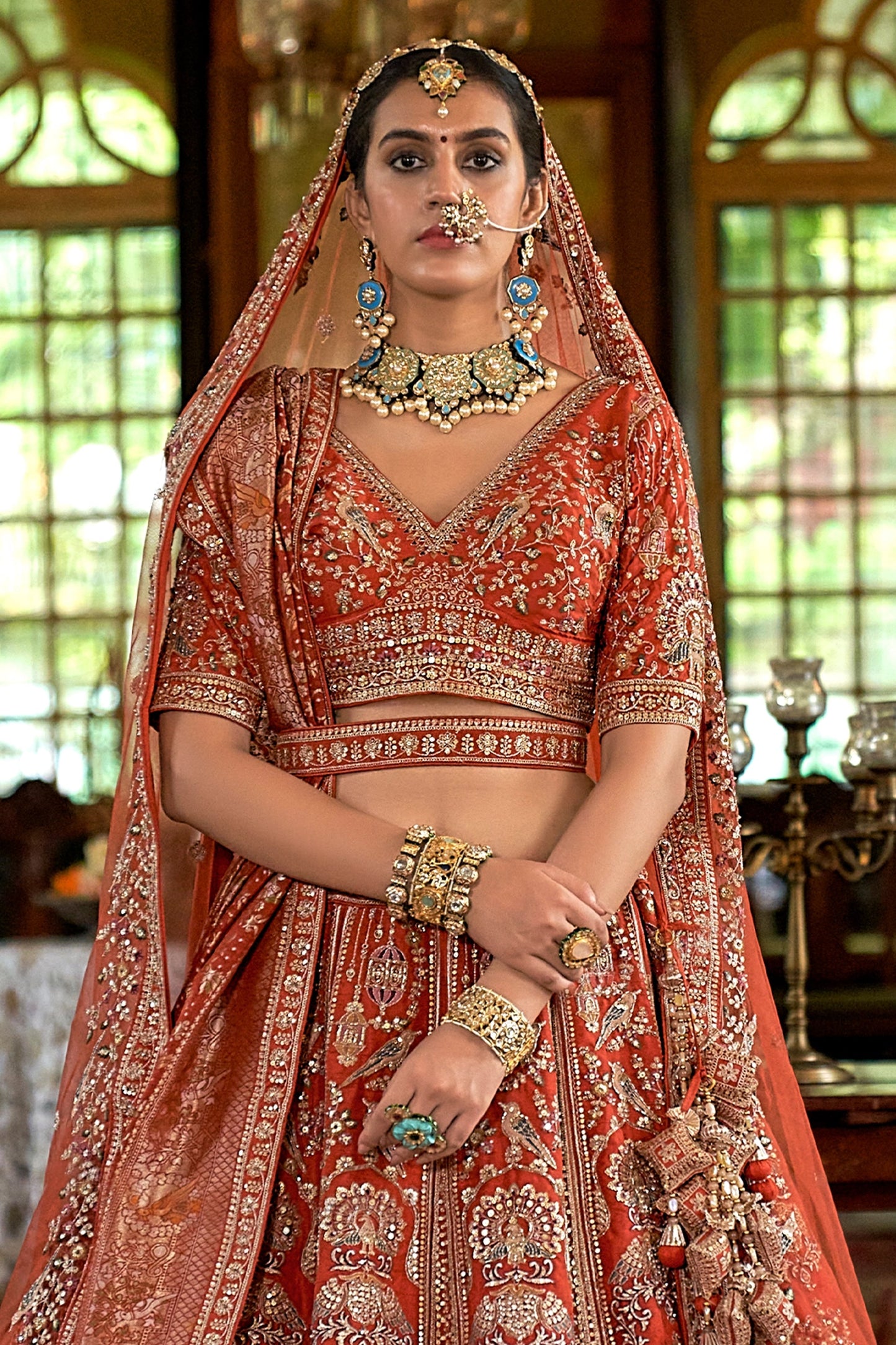 Rust Orange Semi-Stitched Embroidered Silk Lehenga-SAR11518_3_SareeButa.com