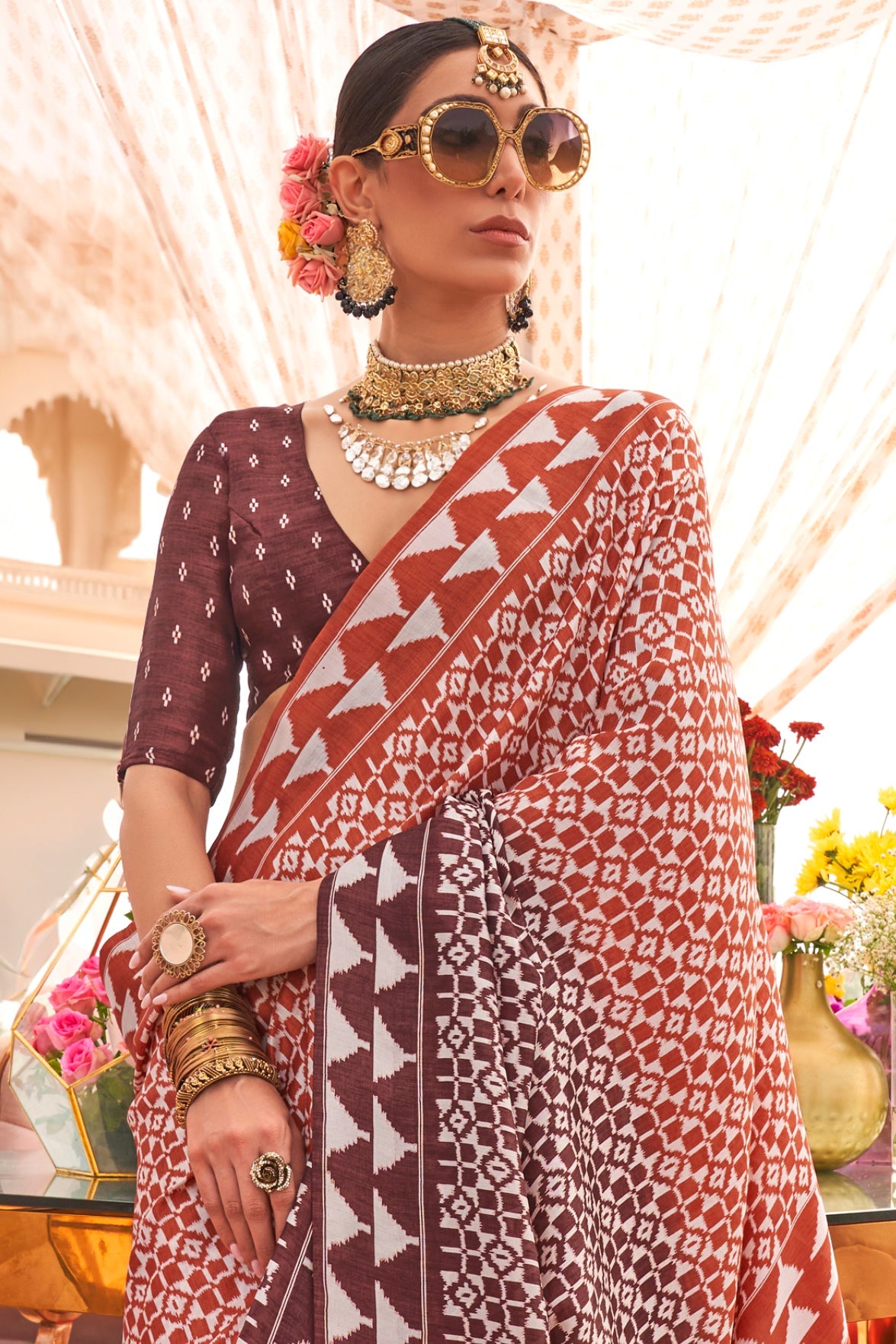 Rust Printed Patola Saree-ZB133789_2_SareeButa.com