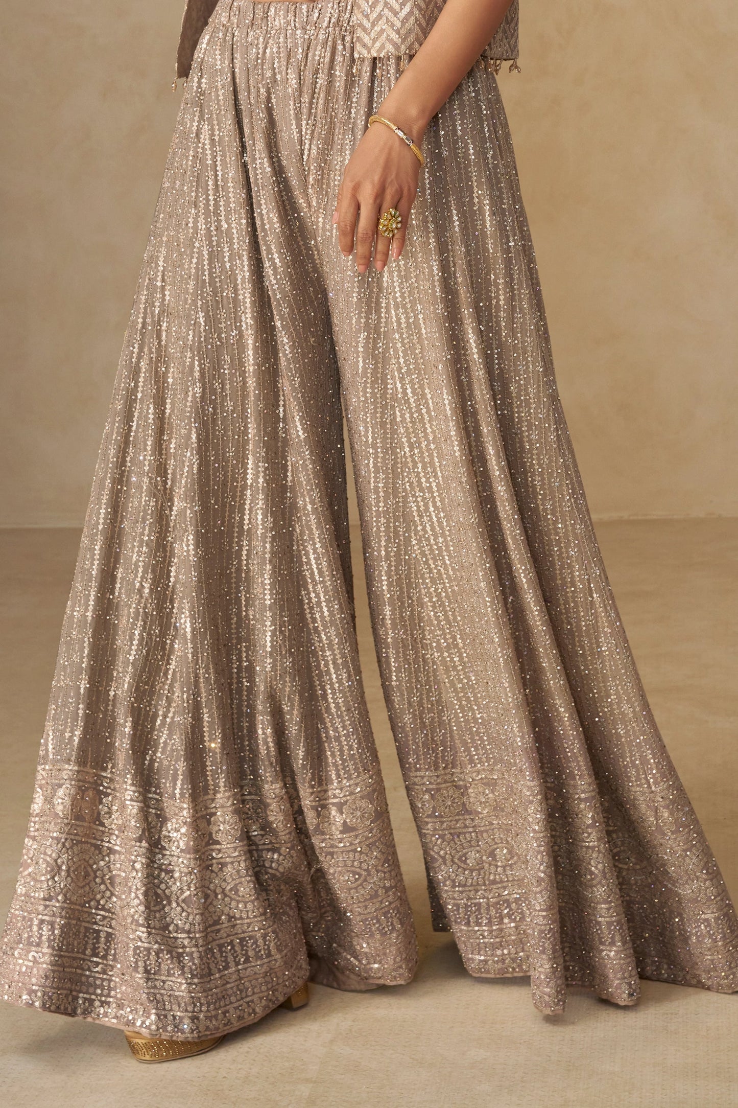 Safari Beige Readymade Georgette Palazzo Set With Shrug-SAR11055_5_SareeButa.com