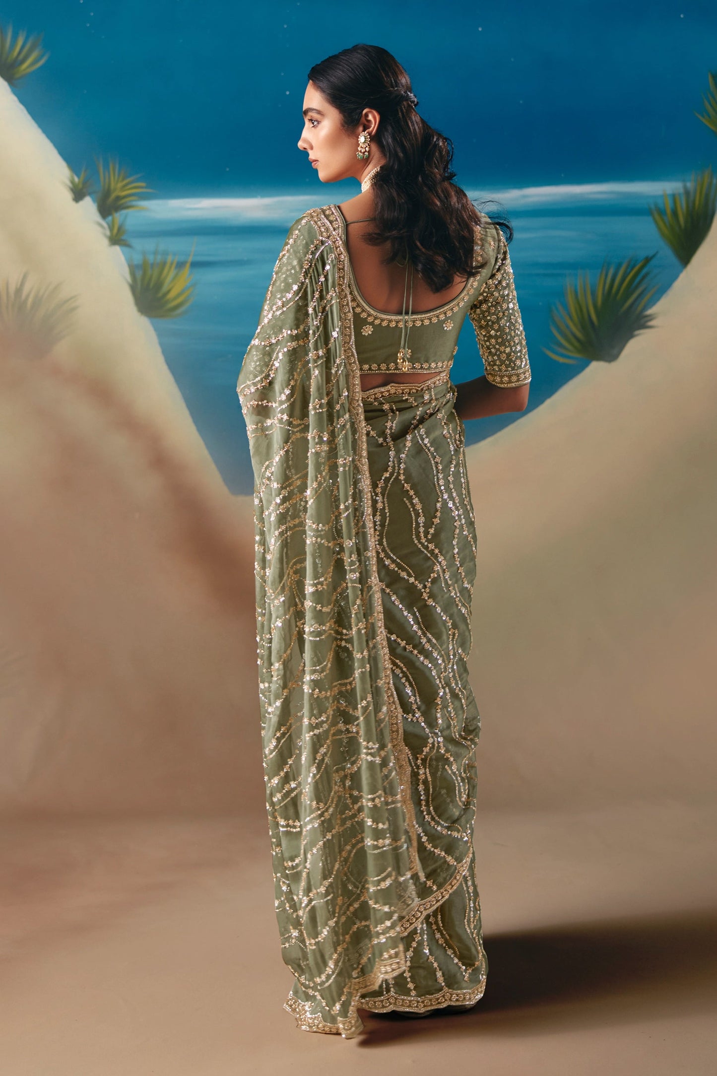 Sage Green Embroidered Satin Organza Saree-SAR11039_3_SareeButa.com