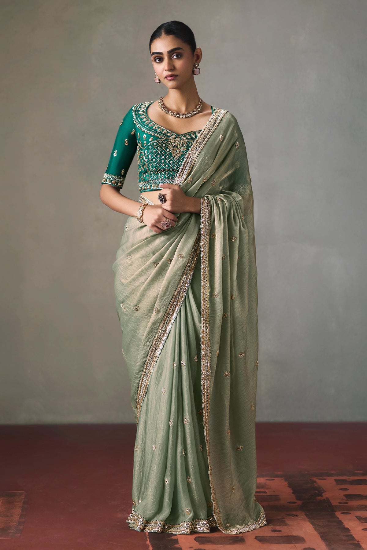 Sage Green Embroidered Silk Saree-SAR13407_1_SareeButa.com