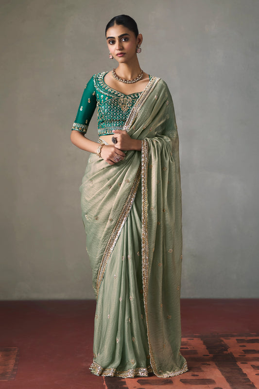 Sage Green Embroidered Silk Saree-SAR13407_1_SareeButa.com