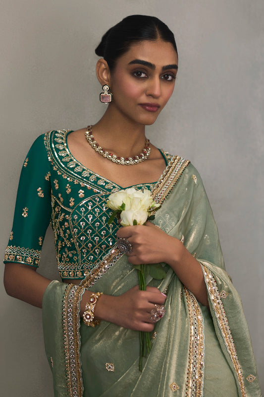Sage Green Embroidered Silk Saree-SAR13407_2_SareeButa.com