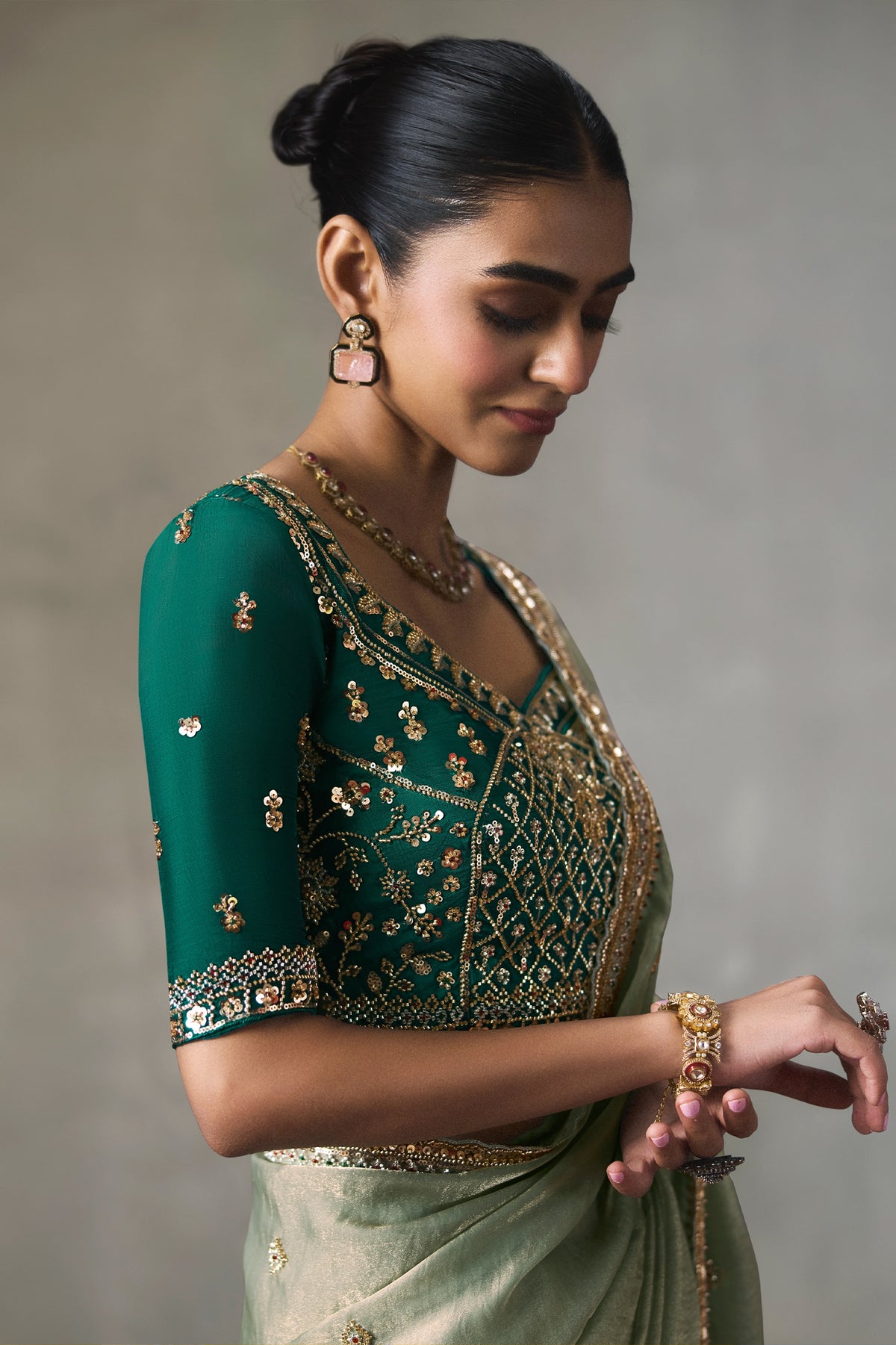 Sage Green Embroidered Silk Saree-SAR13407_3_SareeButa.com