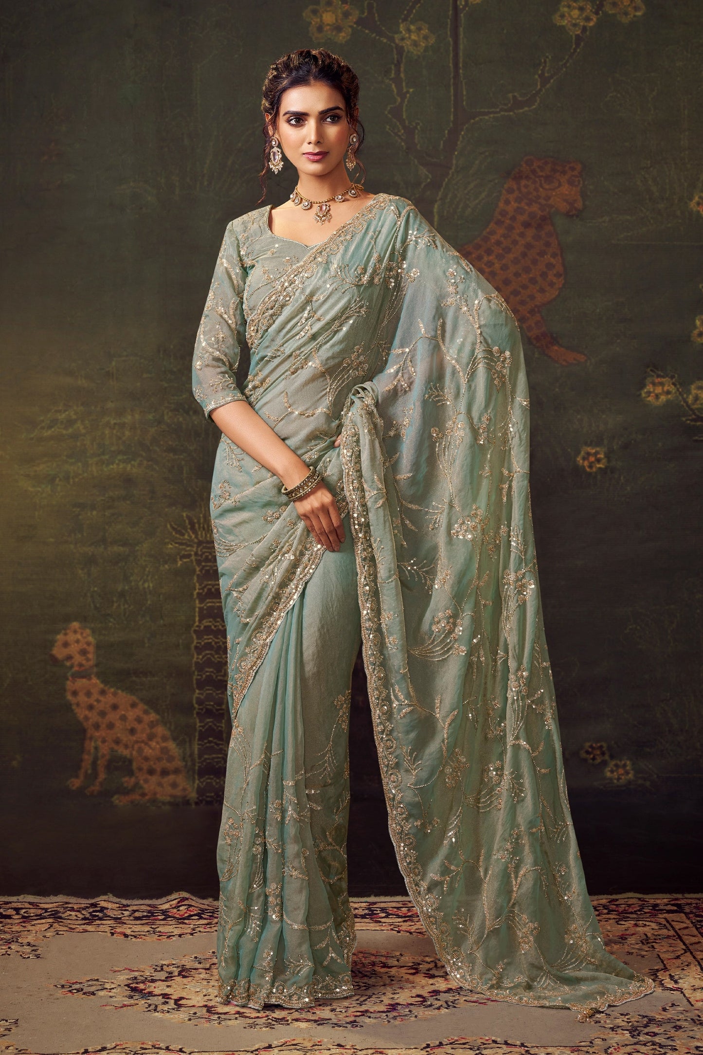 Sage Green Embroidered Tissue Saree-SAR11171_1_SareeButa.com