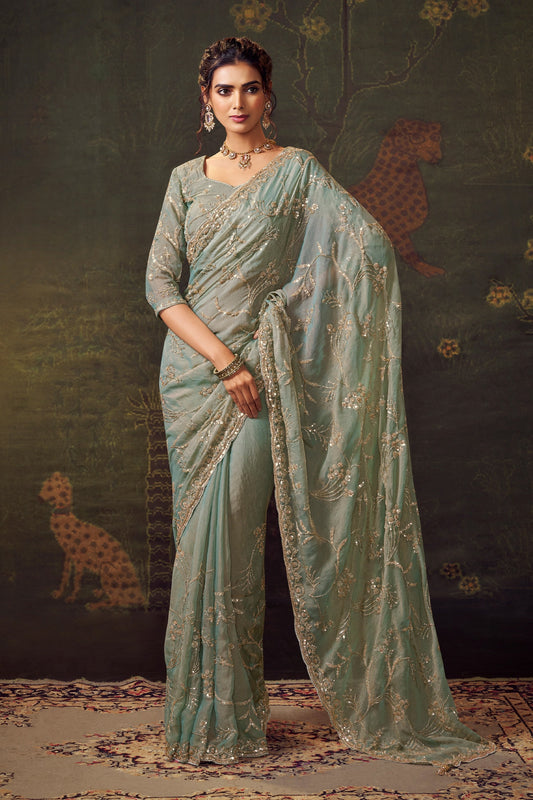 Sage Green Embroidered Tissue Saree-SAR11171_1_SareeButa.com