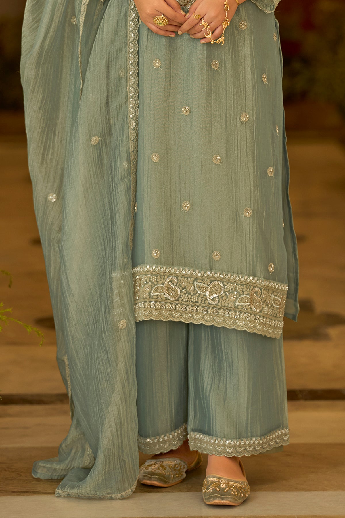 Sage Green Readymade Embroidered Crushed Tissue Suit-SAR13223_6_SareeButa.com