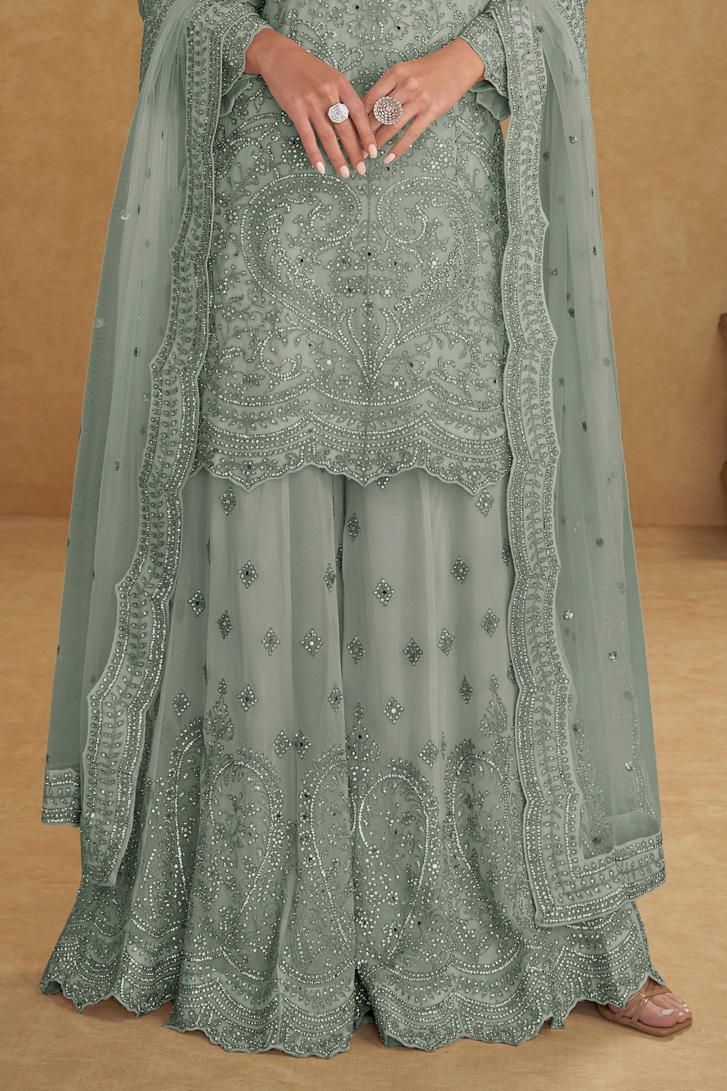 Sage Green Readymade Embroidered Net Suit-SAR13207_4_SareeButa.com