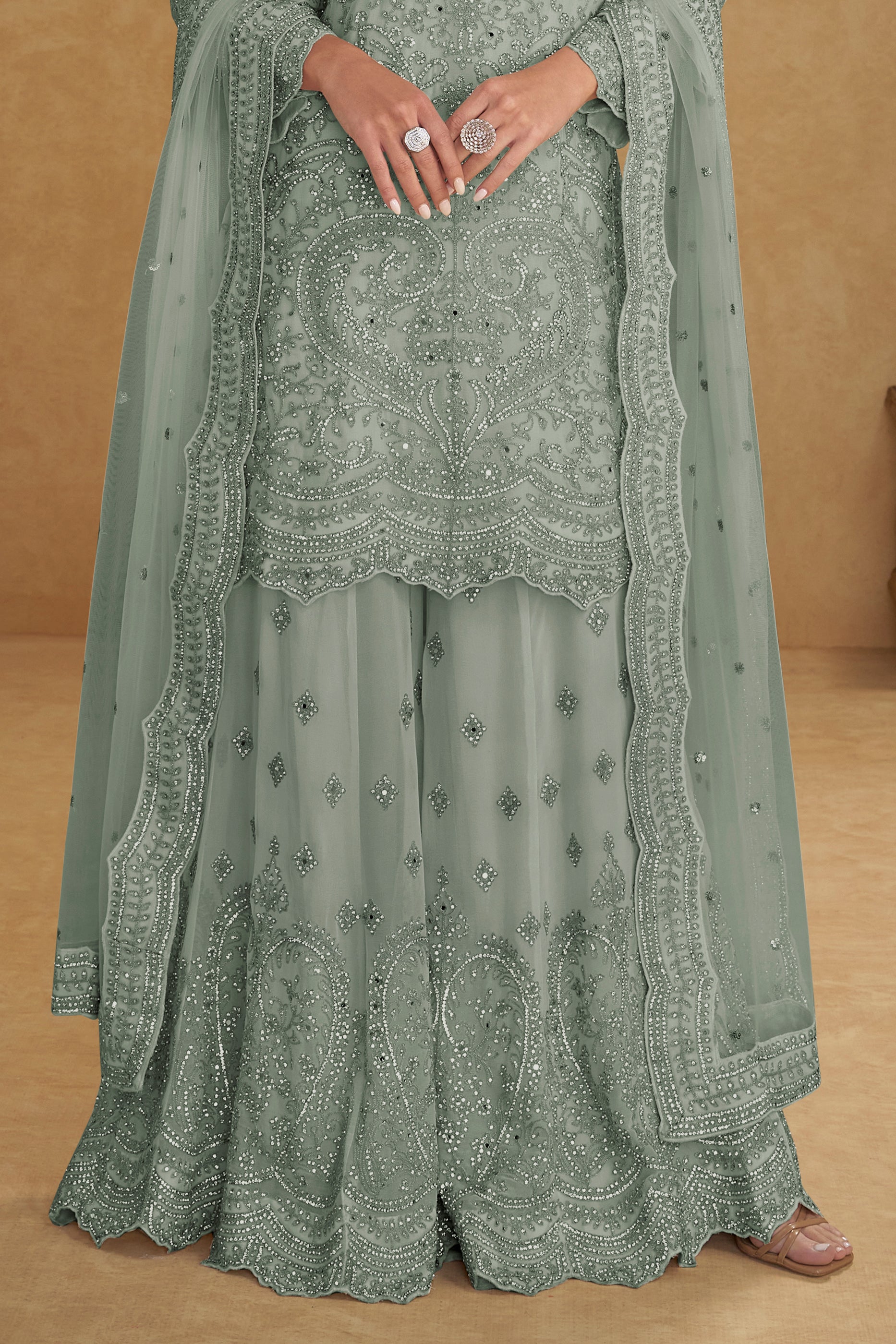 Sage Green Readymade Embroidered Net Suit-SAR13207_4_SareeButa.com
