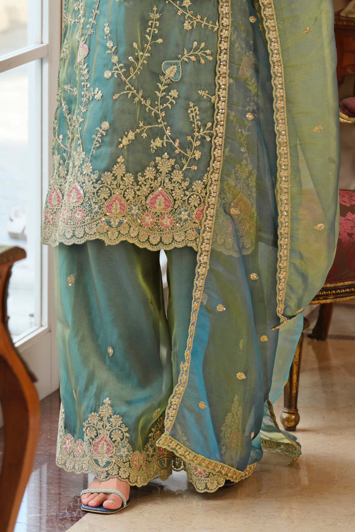 Sage Green Readymade Embroidered Simar Silk Suit-SAR11987_5_SareeButa.com