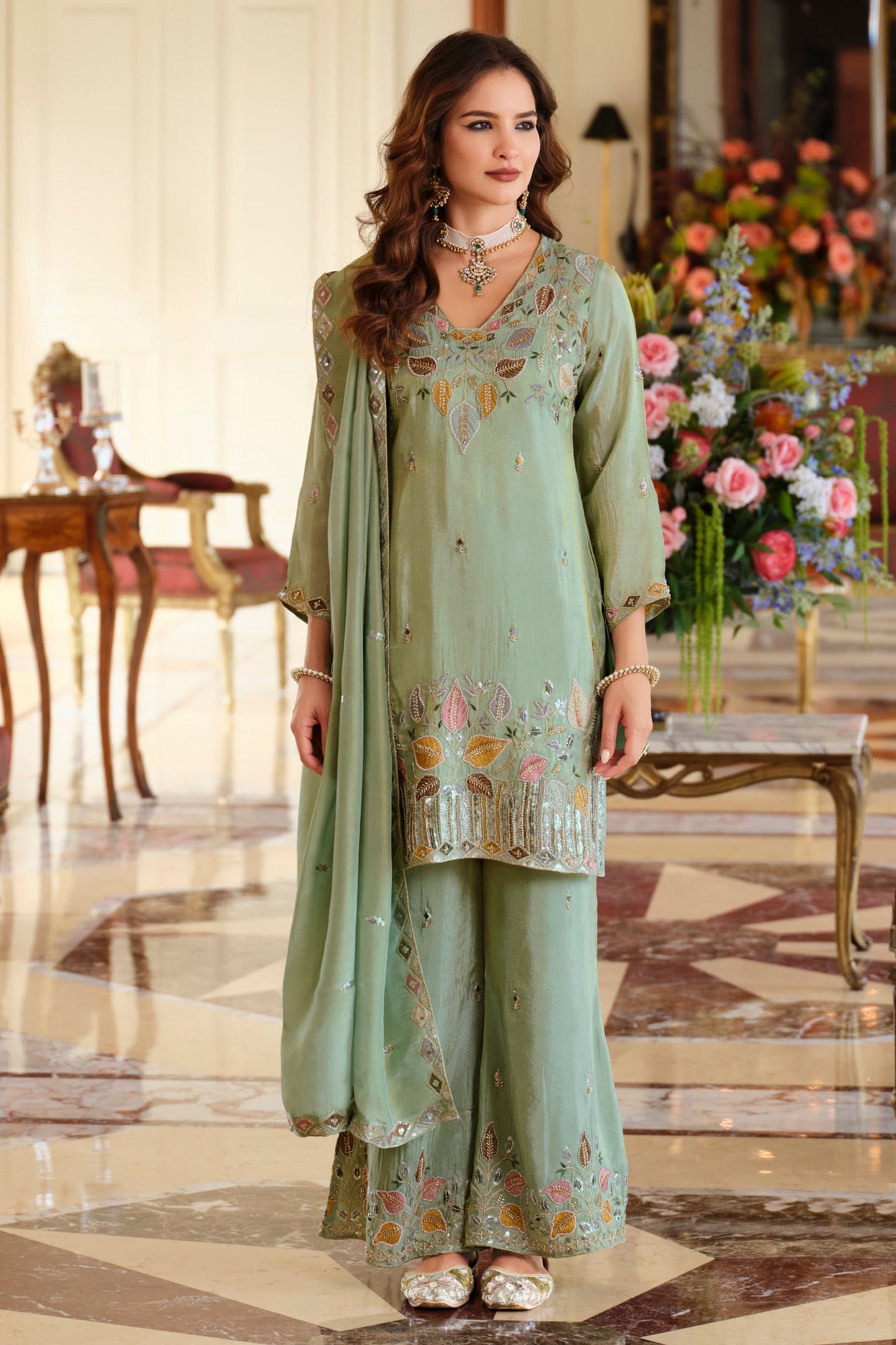 Sage Green Readymade Embroidered Simar Silk Suit-SAR12009_1_SareeButa.com