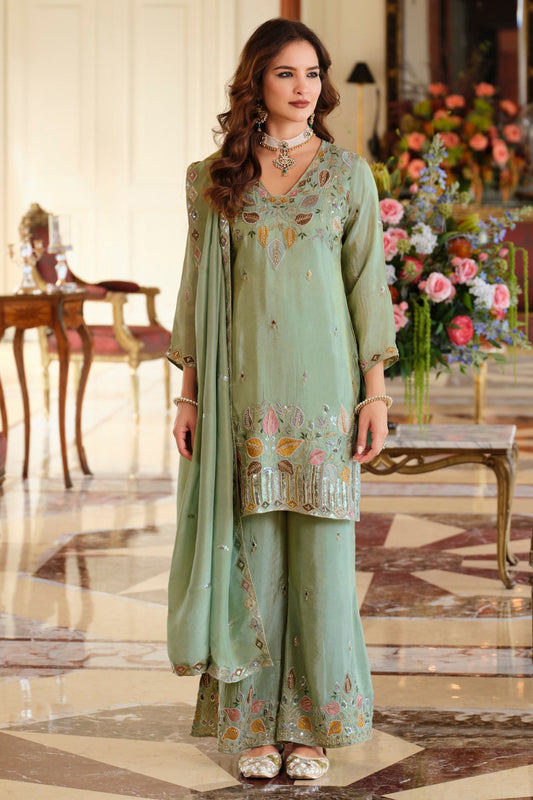 Sage Green Readymade Embroidered Simar Silk Suit-SAR12009_1_SareeButa.com