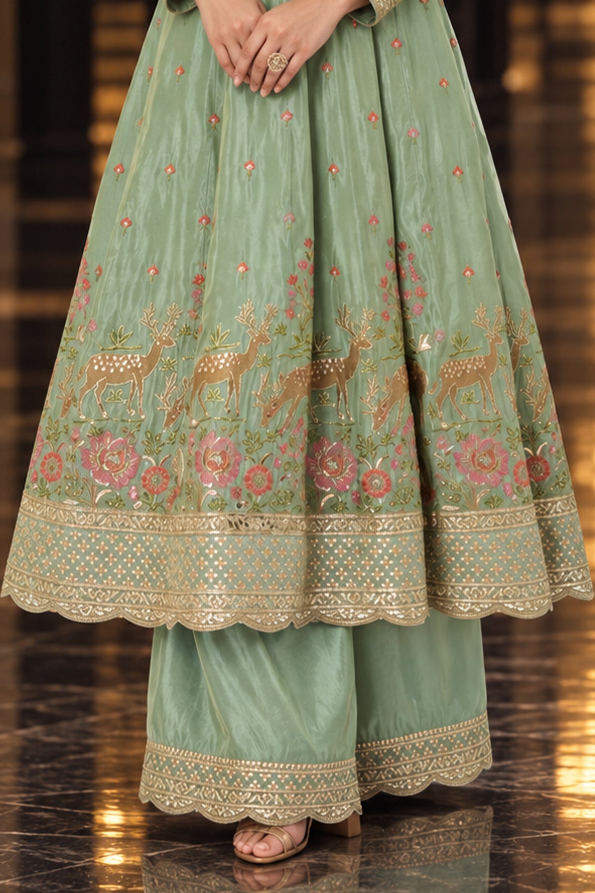 Sage Green Readymade Embroidered Tissue Anarkali Suit-SAR13567_4_SareeButa.com
