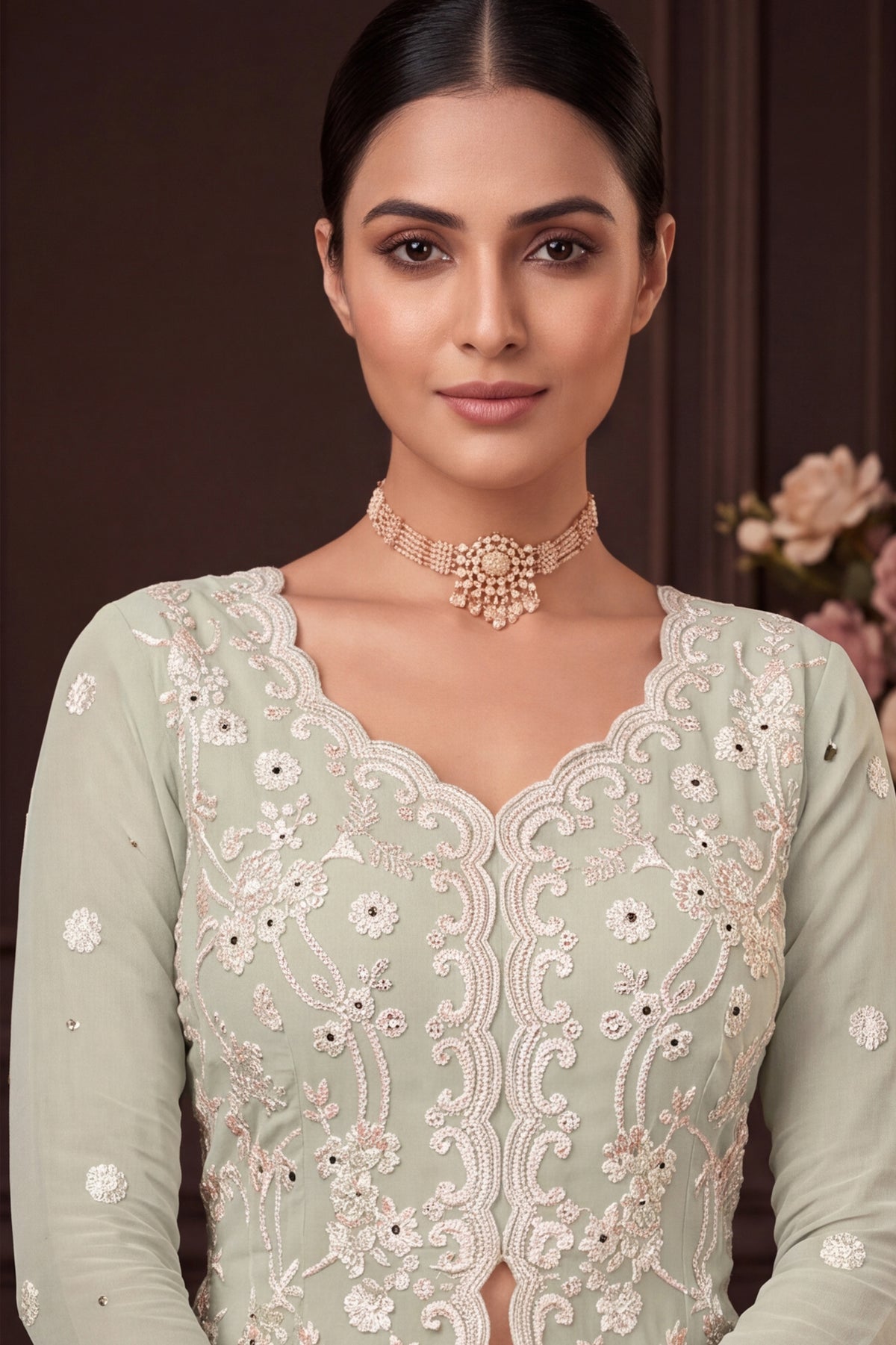 Sage Green Readymade Georgette Sharara Suit-SAR13348_2_SareeButa.com