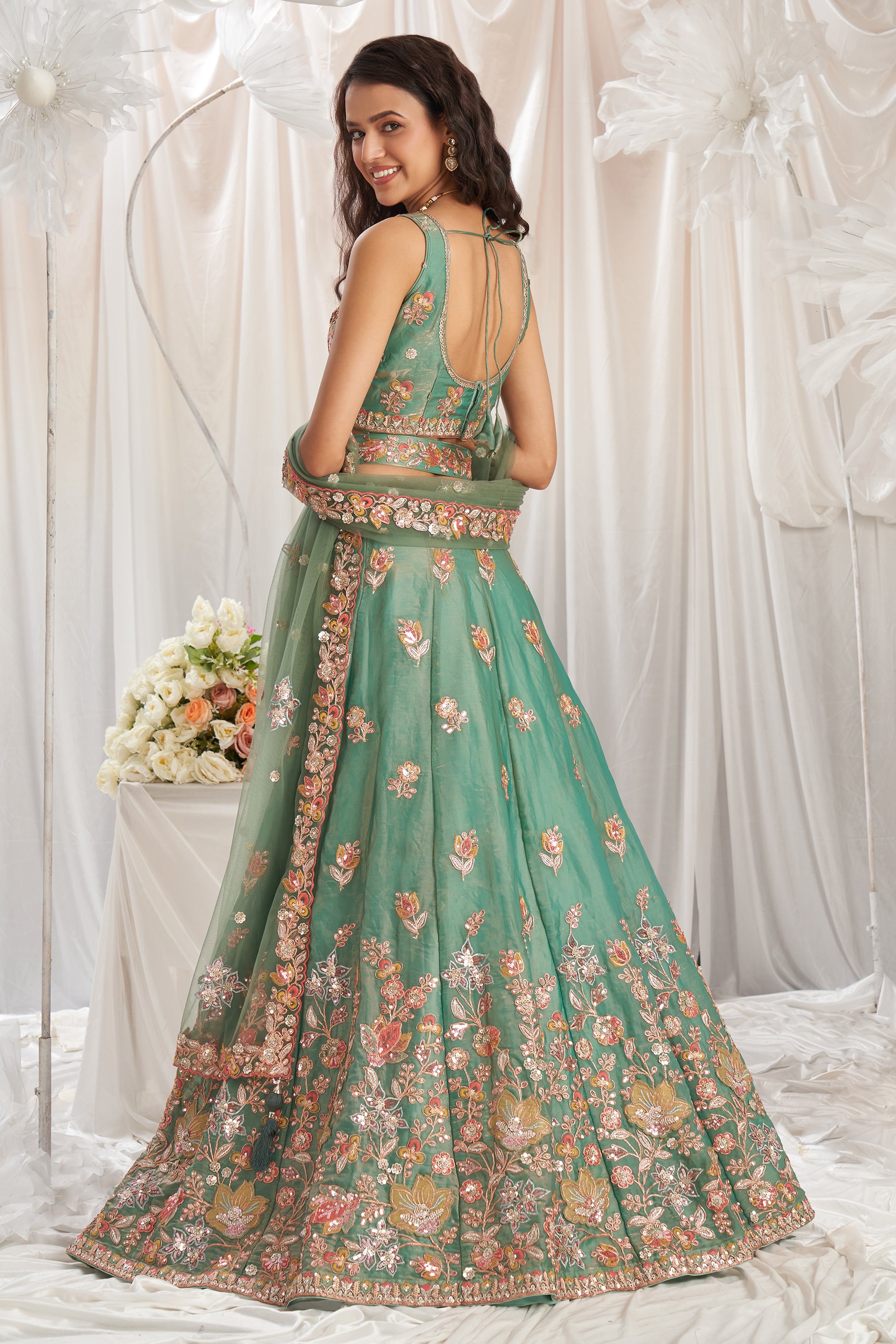Sage Green Semi-Stitched Embroidered Organza Lehenga-SAR12836_6_SareeButa.com