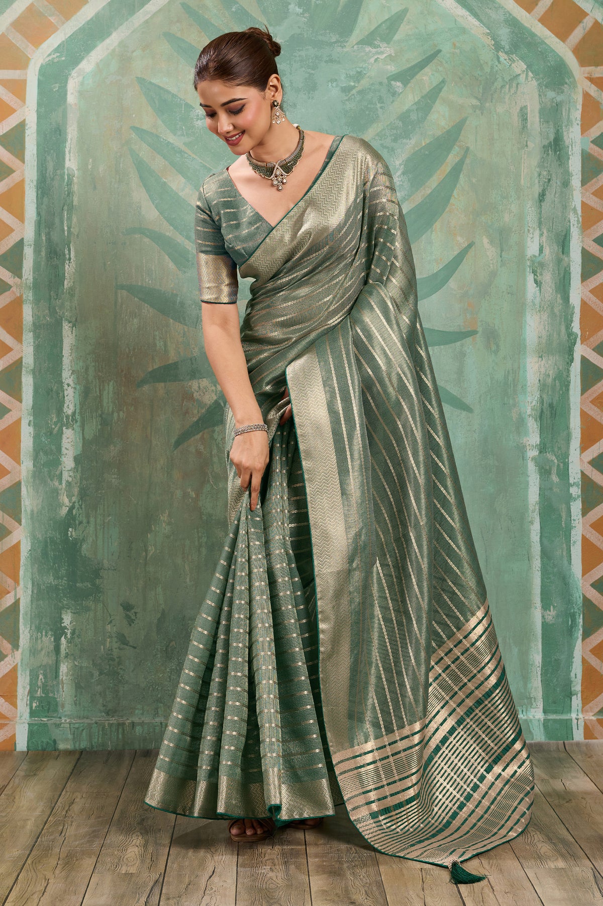 Sage Green Woven Cotton Tissue Saree-SAR12936_1_SareeButa.com