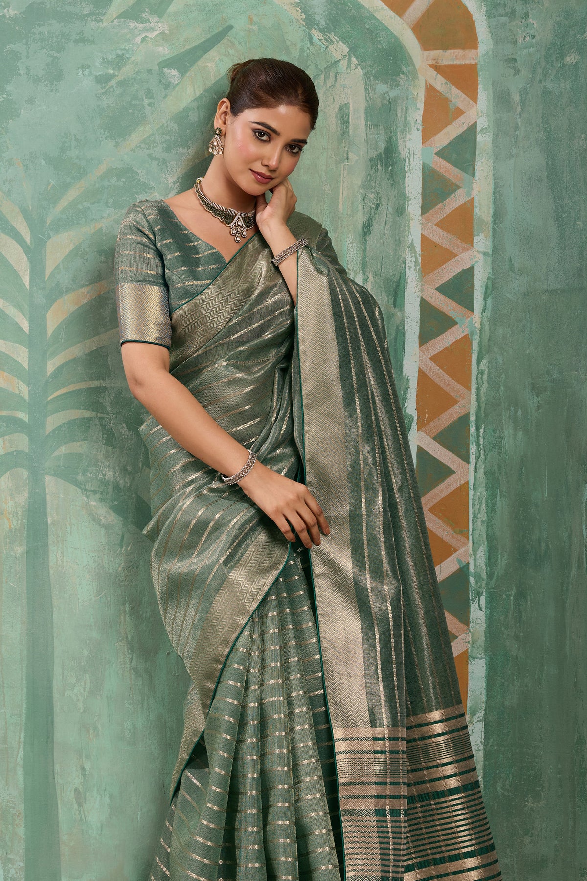 Sage Green Woven Cotton Tissue Saree-SAR12936_3_SareeButa.com