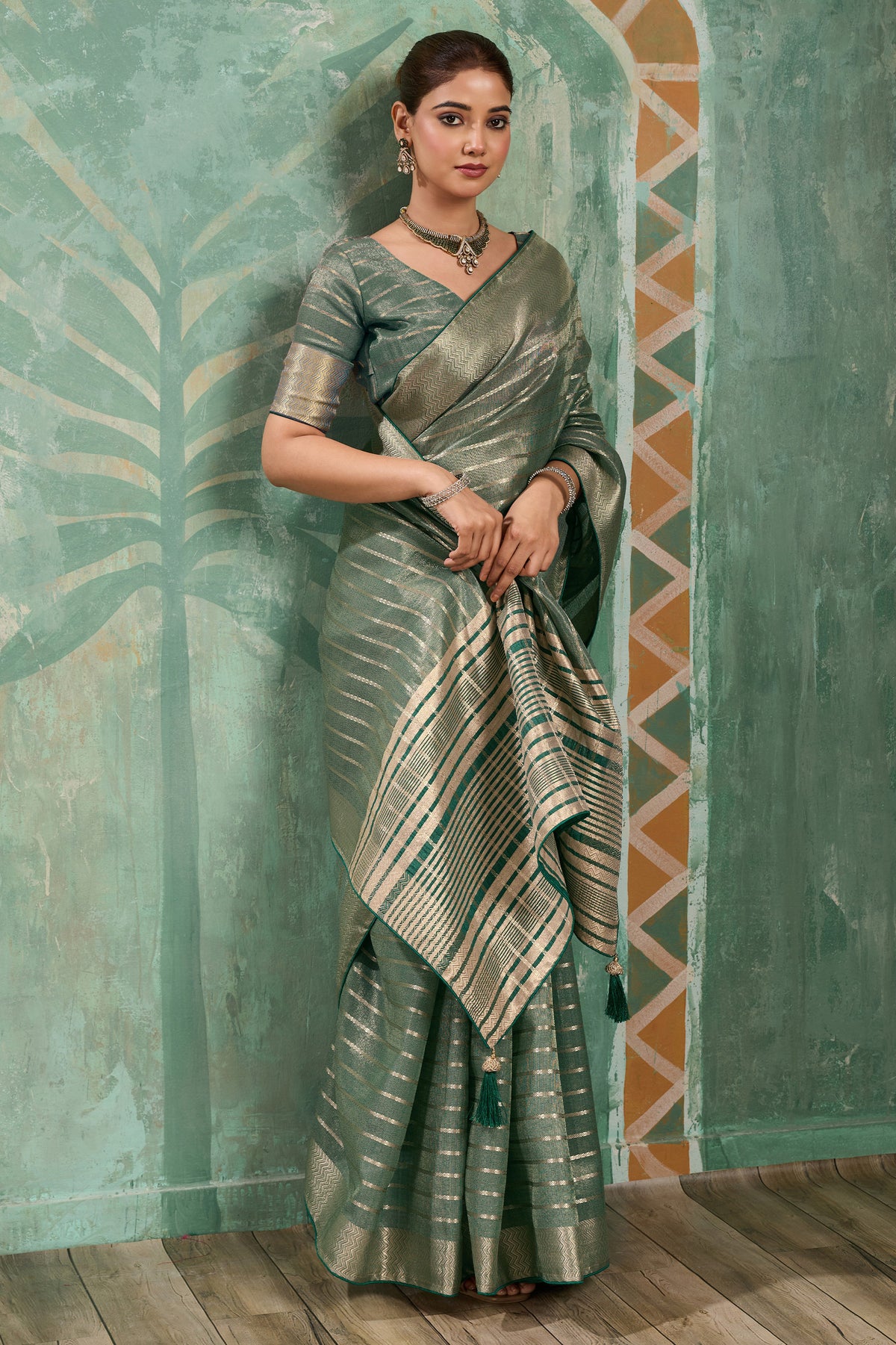 Sage Green Woven Cotton Tissue Saree-SAR12936_4_SareeButa.com