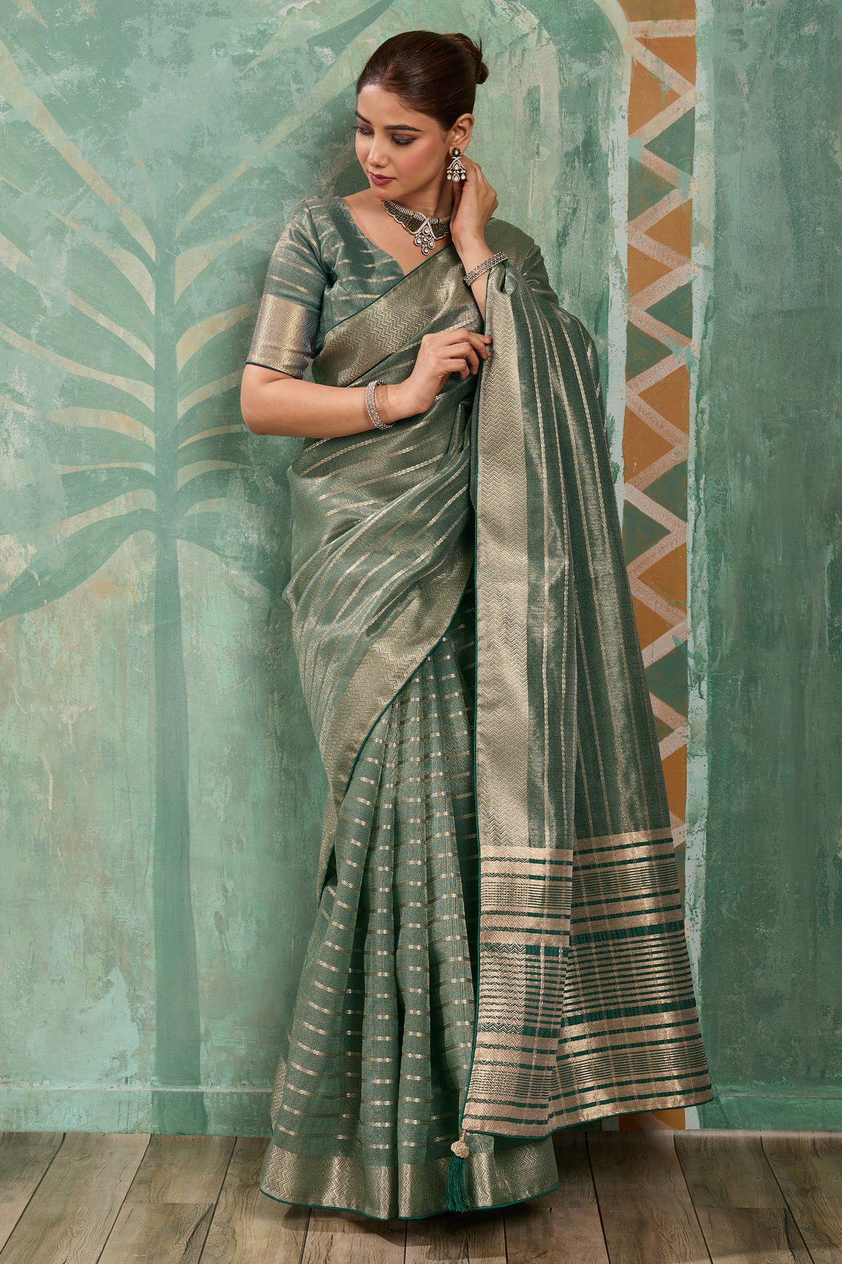 Sage Green Woven Cotton Tissue Saree-SAR12936_5_SareeButa.com