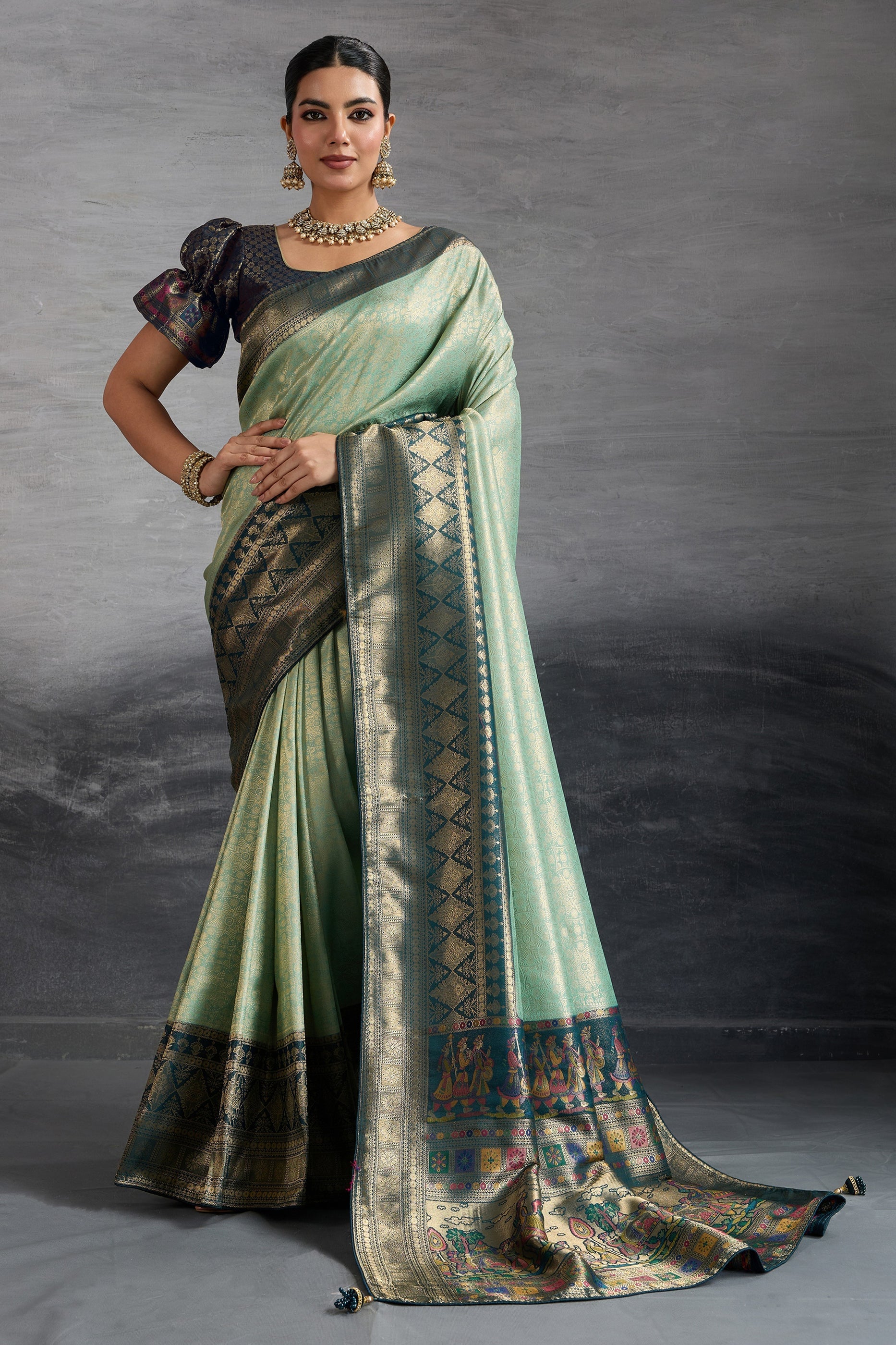 Sage Green Woven Kanjivaram Silk Saree-SAR10484_1_SareeButa.com