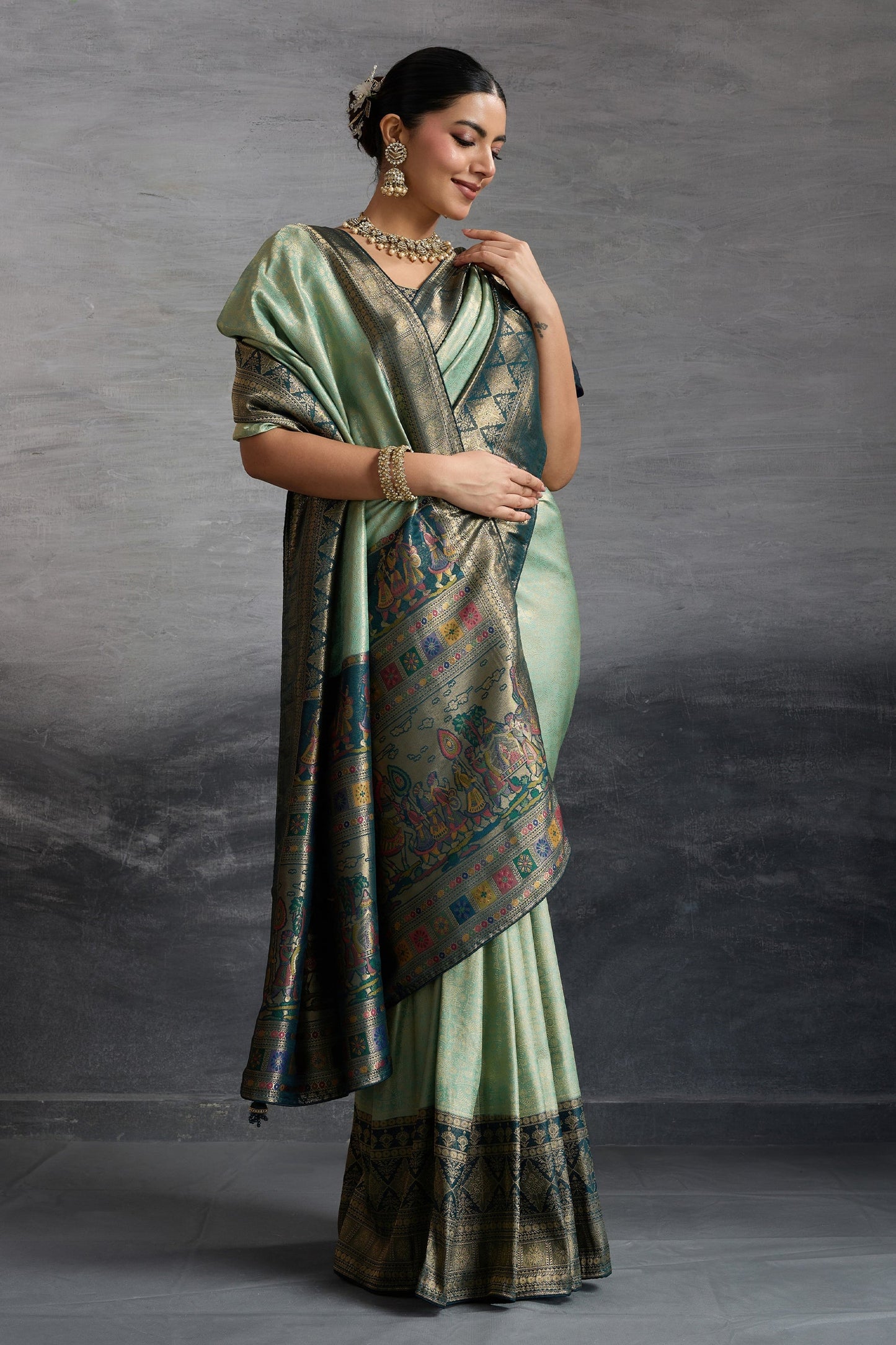 Sage Green Woven Kanjivaram Silk Saree-SAR10484_3_SareeButa.com