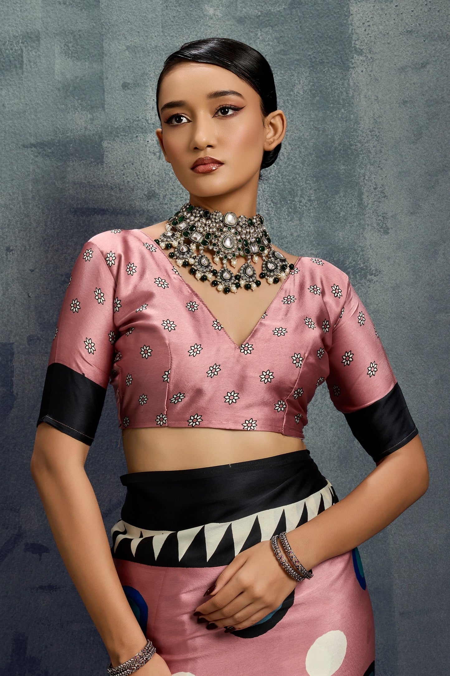 Salmon Pink Ajrakh Print Satin Saree-SAR11924_4_SareeButa.com