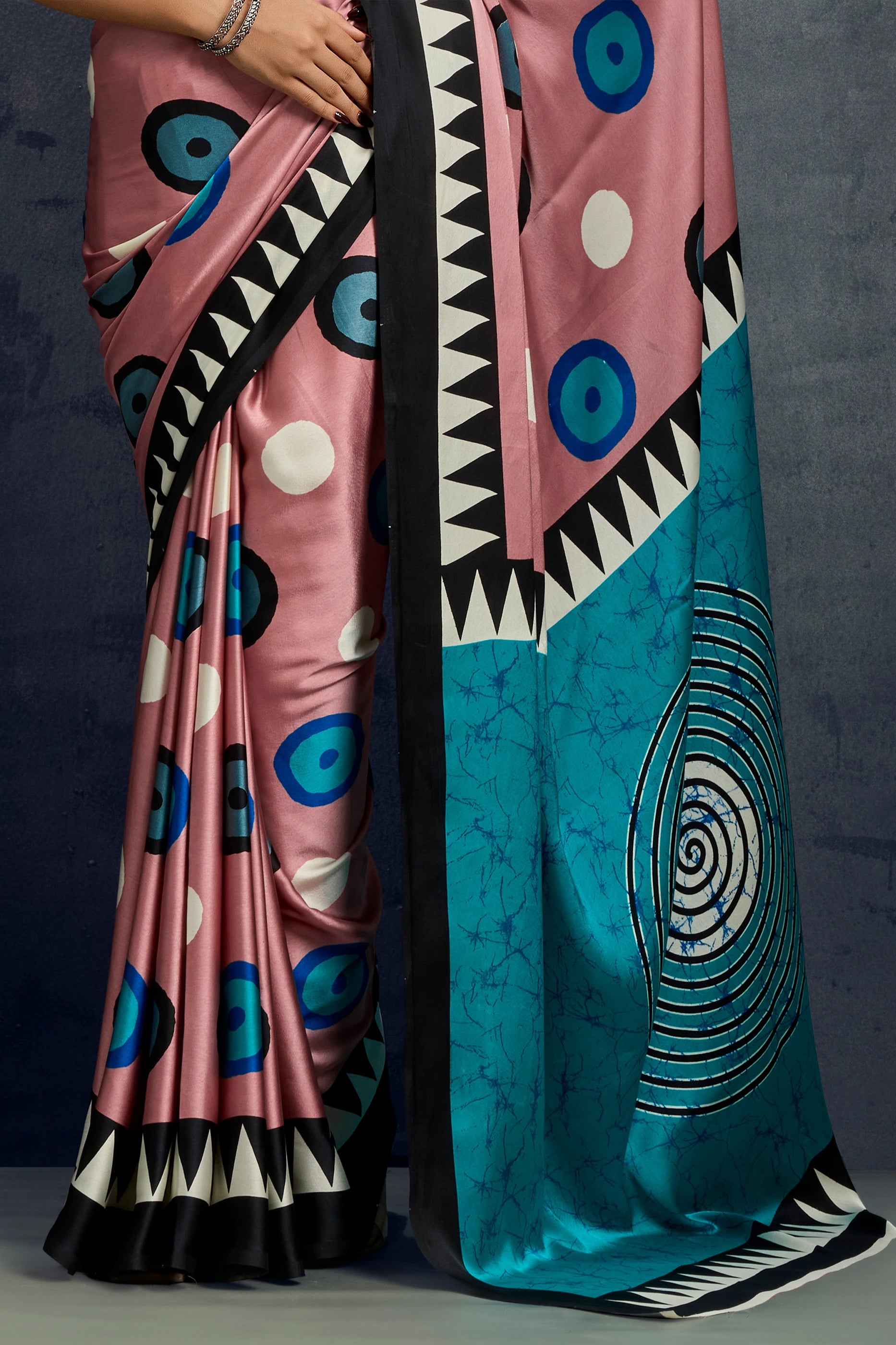 Salmon Pink Ajrakh Print Satin Saree-SAR11924_5_SareeButa.com
