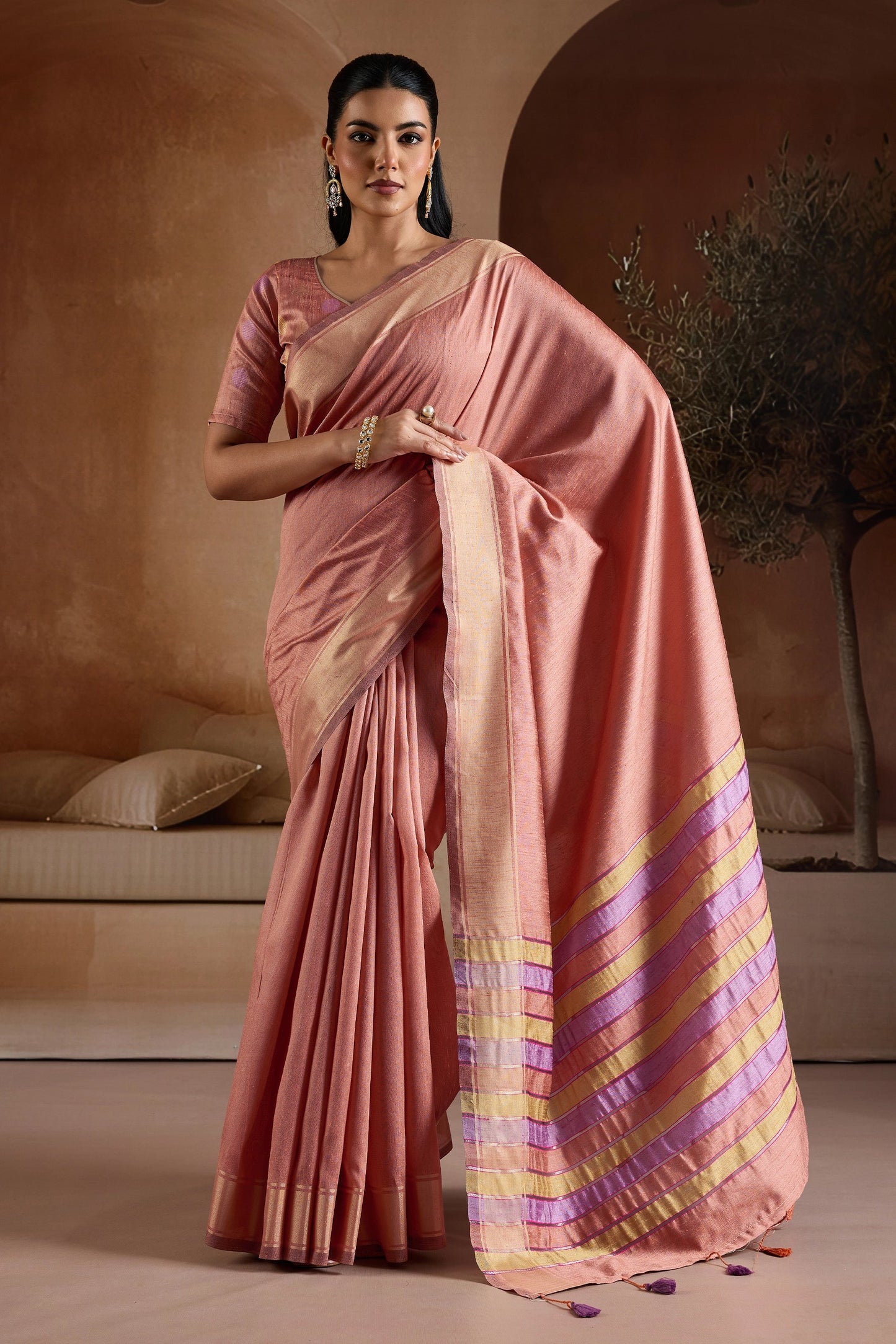 Salmon Pink Woven Bhagalpuri Silk Saree-SAR11190_1_SareeButa.com