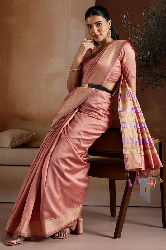 Salmon Pink Woven Bhagalpuri Silk Saree-SAR11190_2_SareeButa.com