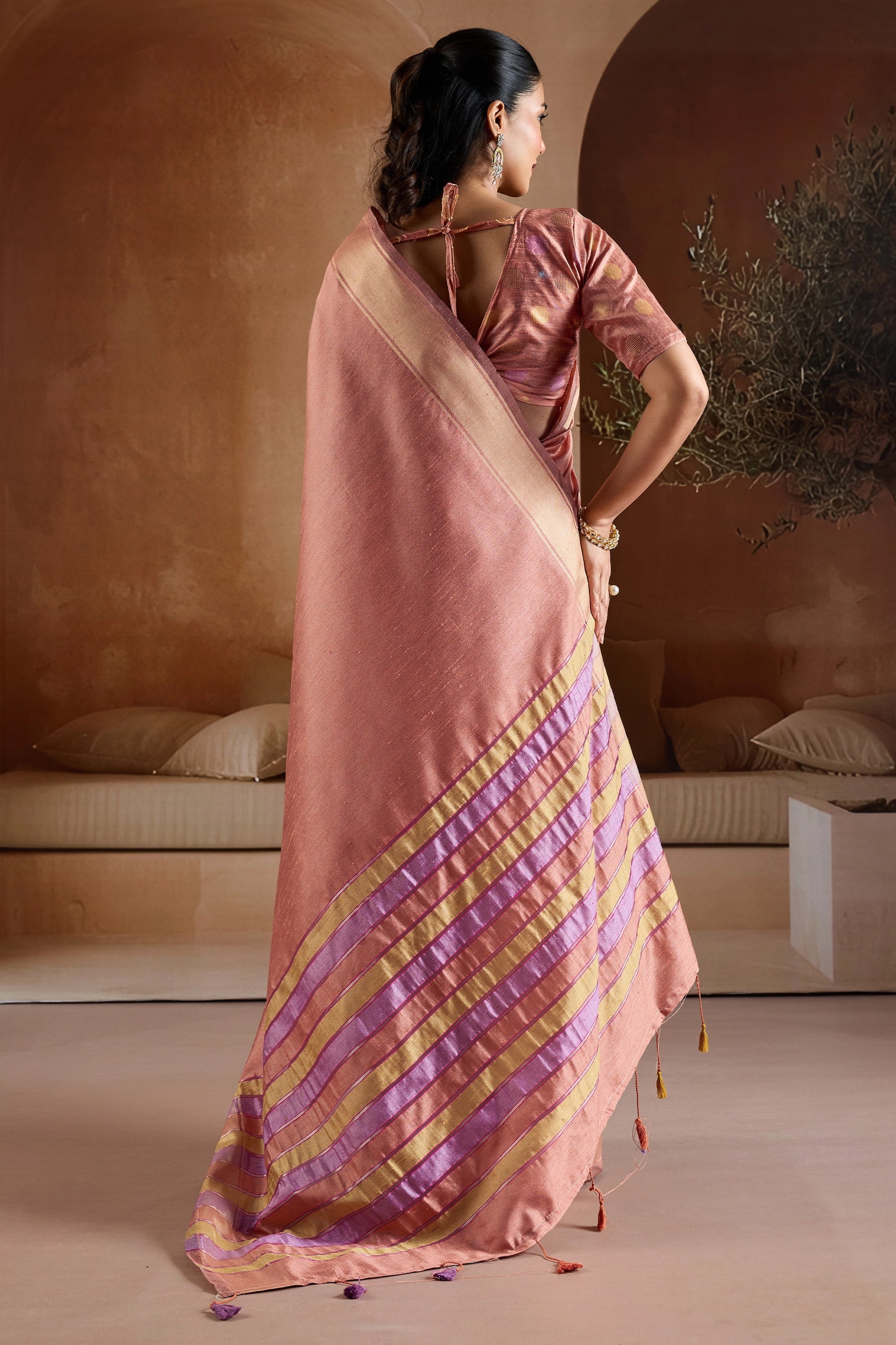 Salmon Pink Woven Bhagalpuri Silk Saree-SAR11190_3_SareeButa.com
