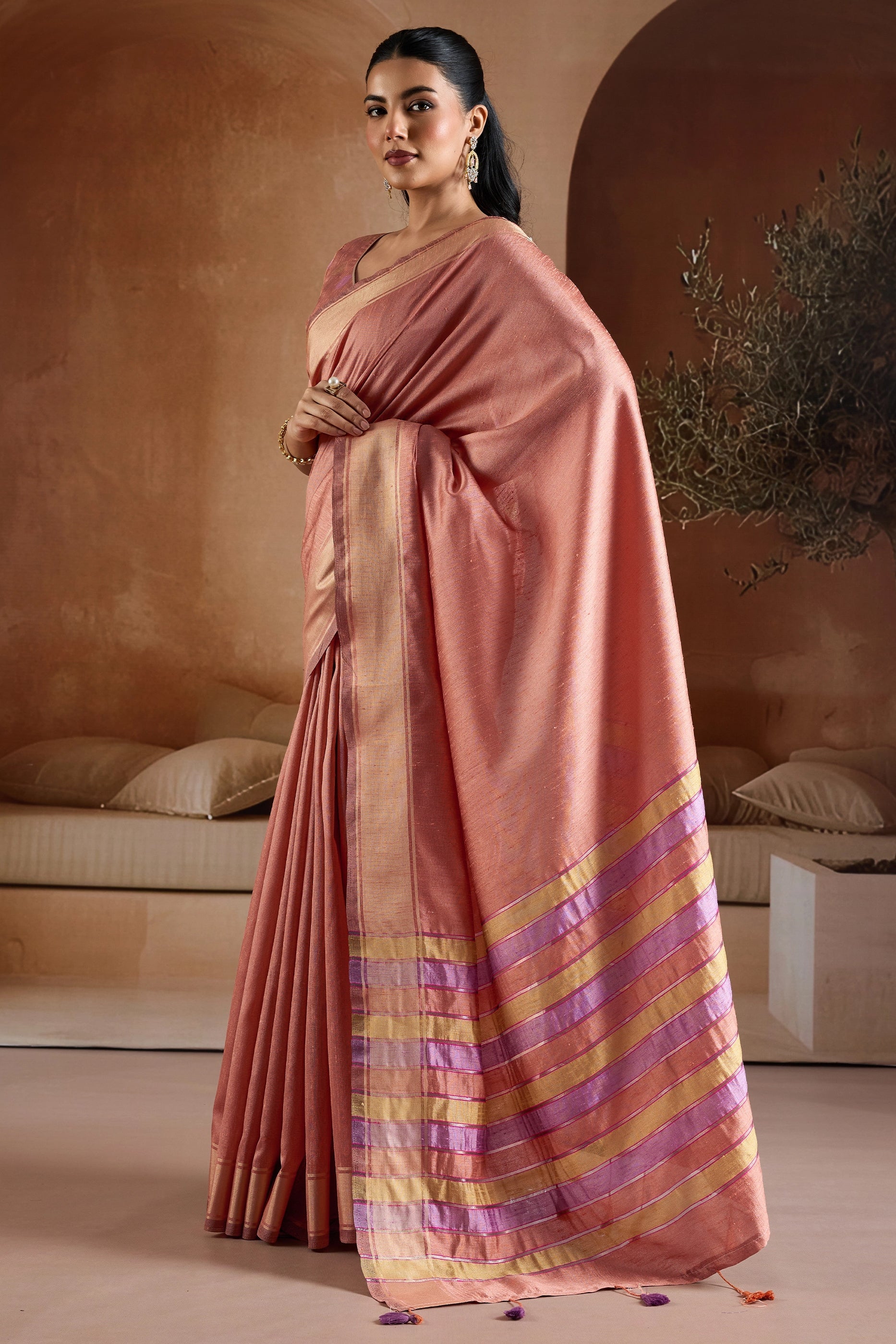 Salmon Pink Woven Bhagalpuri Silk Saree-SAR11190_4_SareeButa.com