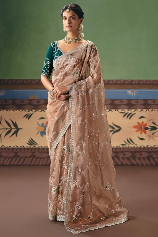 Sand Beige Embroidered Organza Silk Saree-SAR12260_1_SareeButa.com
