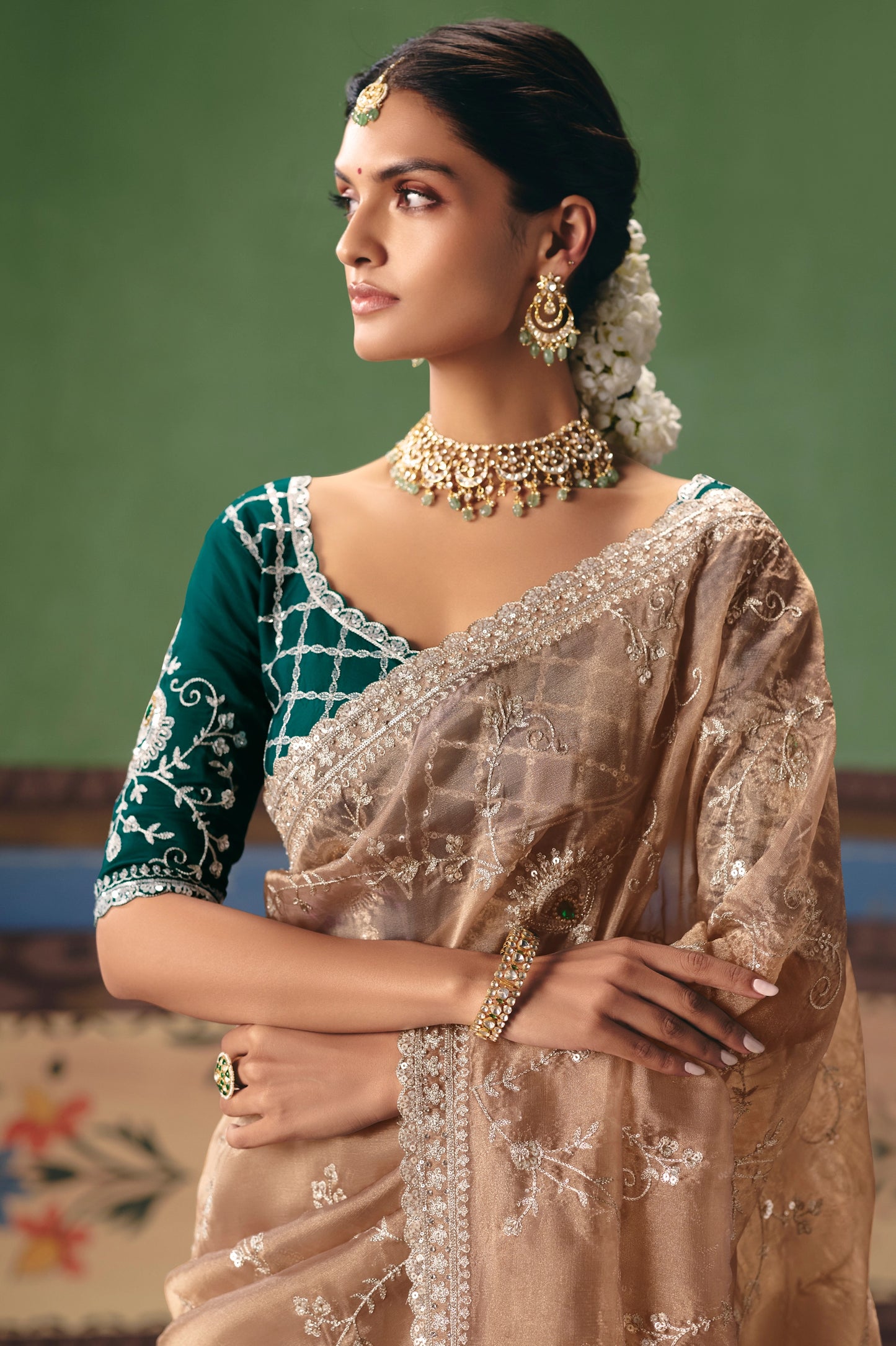 Sand Beige Embroidered Organza Silk Saree-SAR12260_2_SareeButa.com