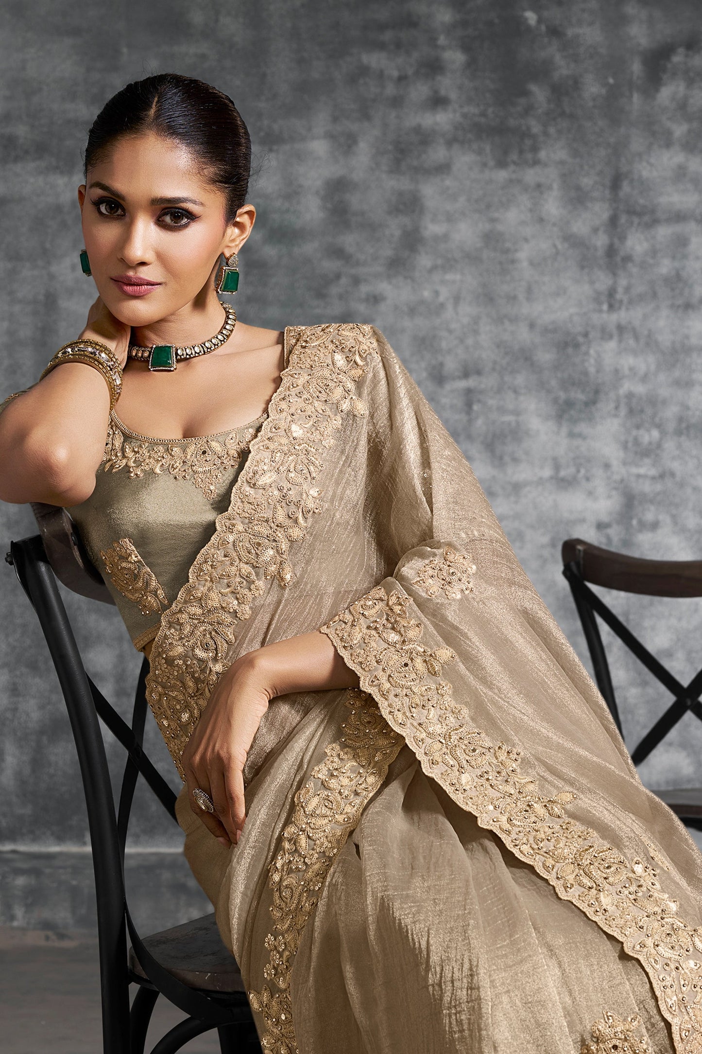 Sand Beige Embroidered Tissue Silk Saree-SAR10449_2_SareeButa.com