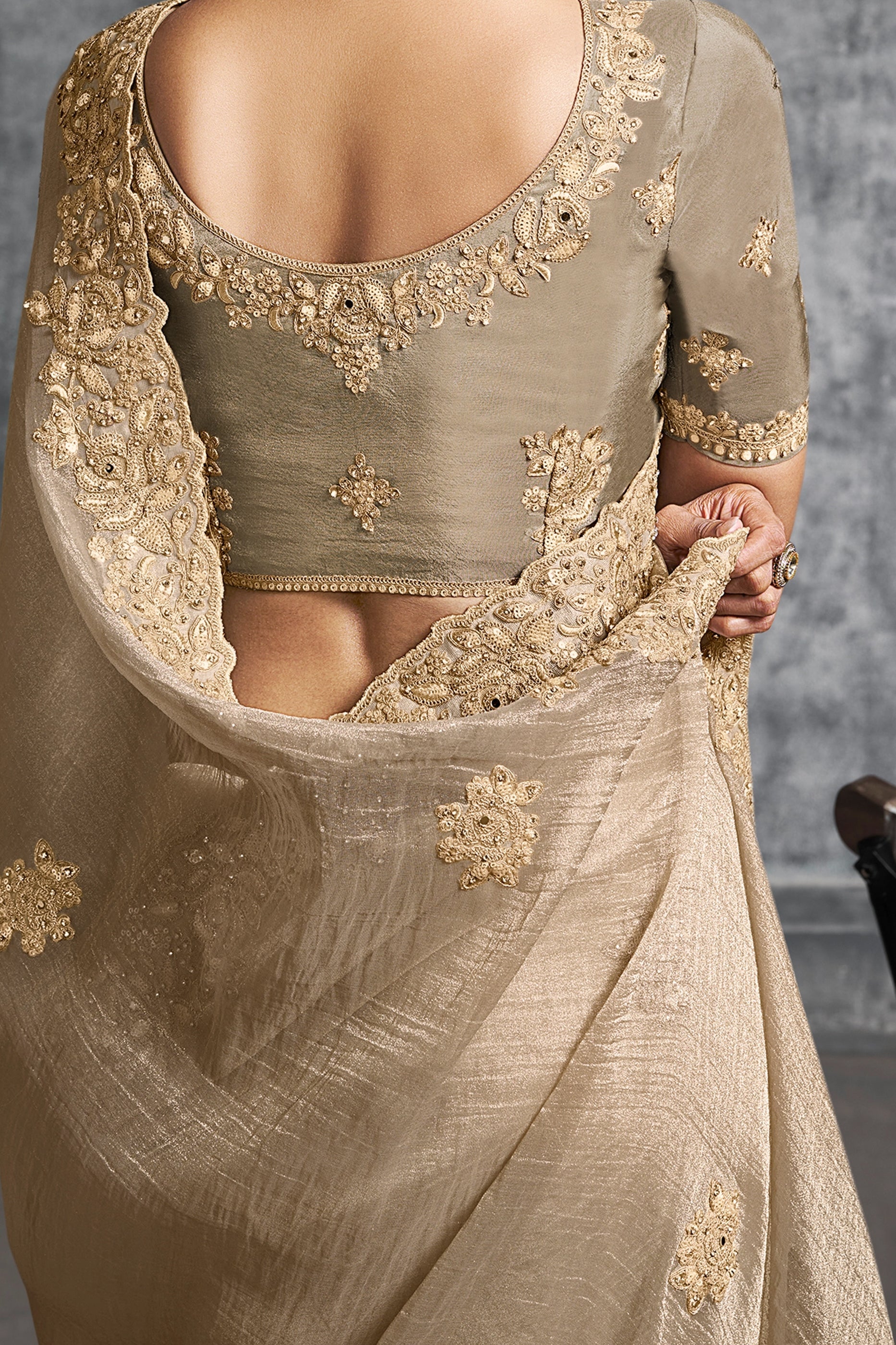 Sand Beige Embroidered Tissue Silk Saree-SAR10449_3_SareeButa.com