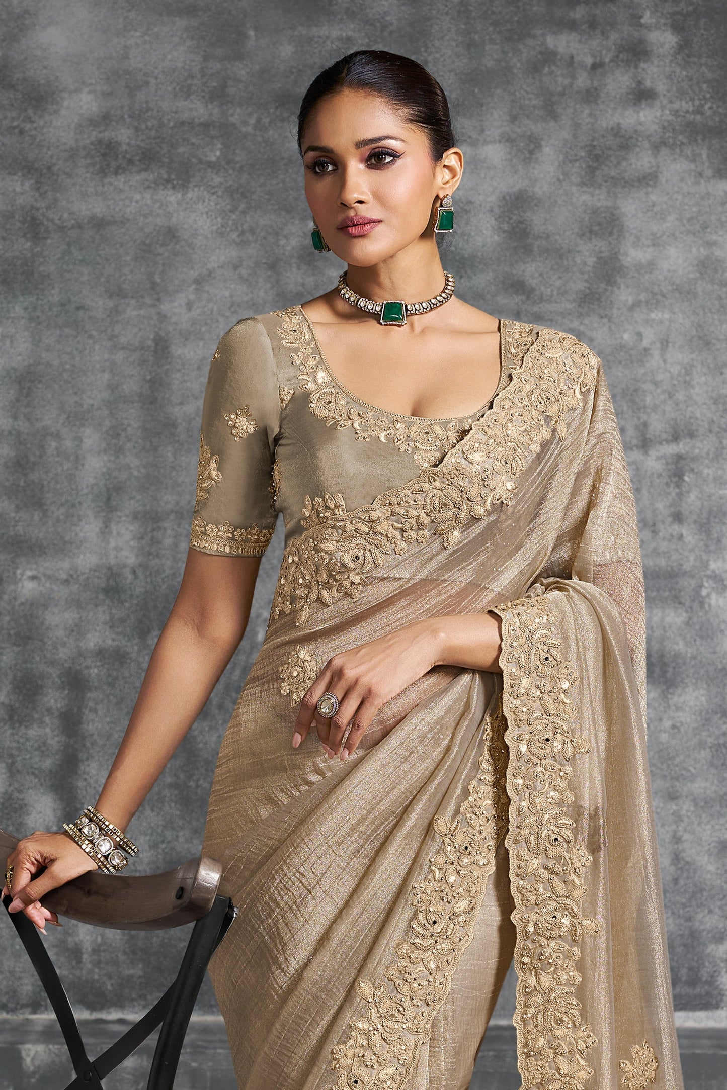 Sand Beige Embroidered Tissue Silk Saree-SAR10449_4_SareeButa.com