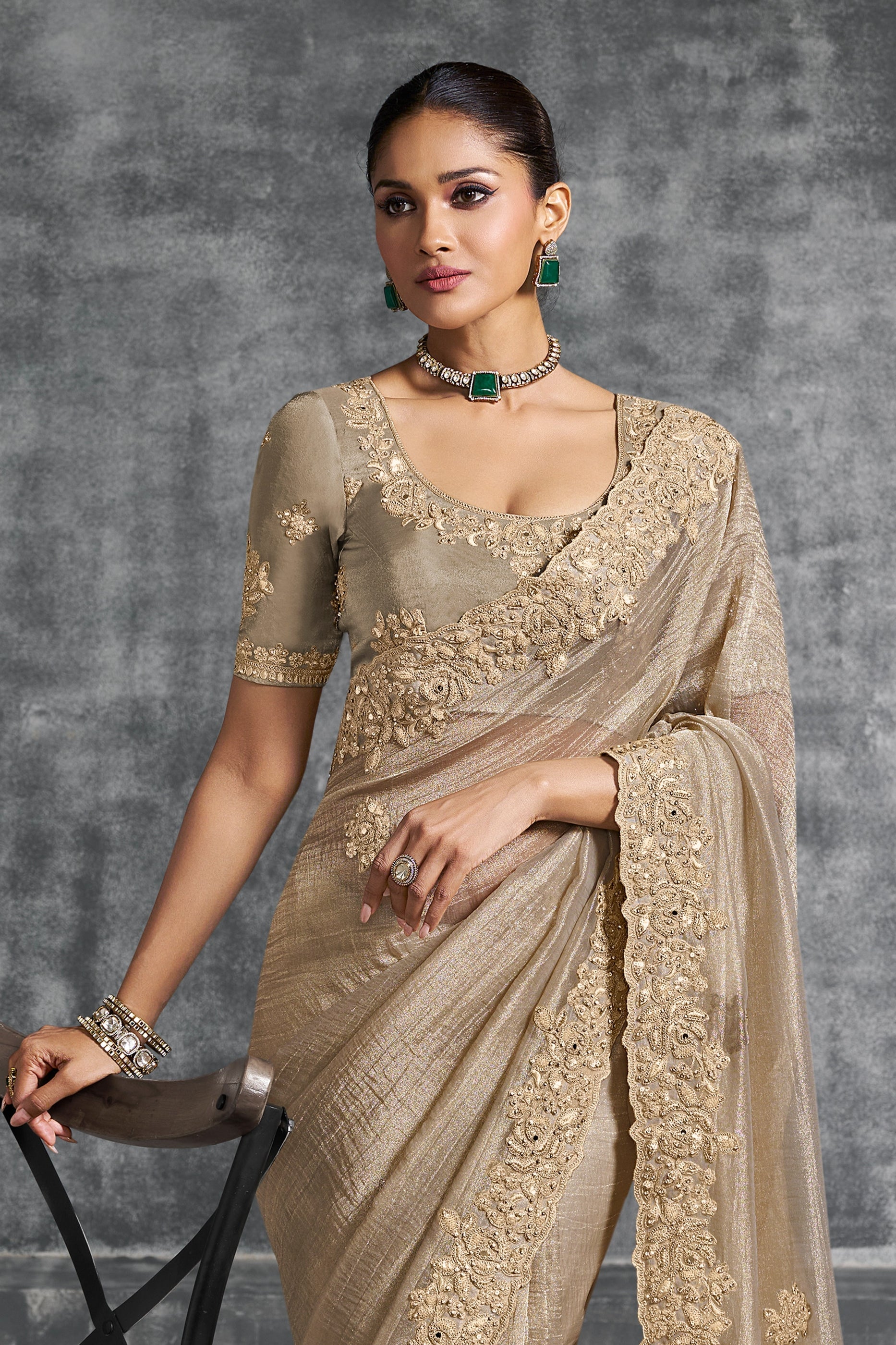 Sand Beige Embroidered Tissue Silk Saree-SAR10449_4_SareeButa.com