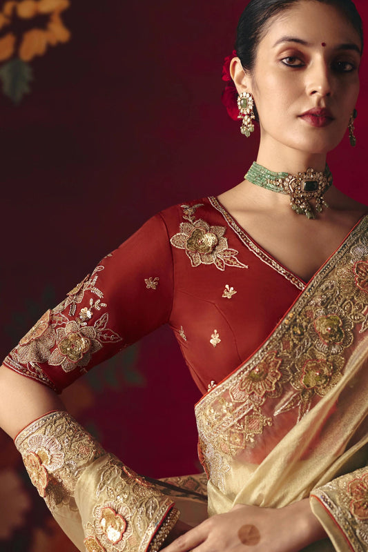 Sand Beige Embroidered Tissue Silk Saree-SAR11458_2_SareeButa.com