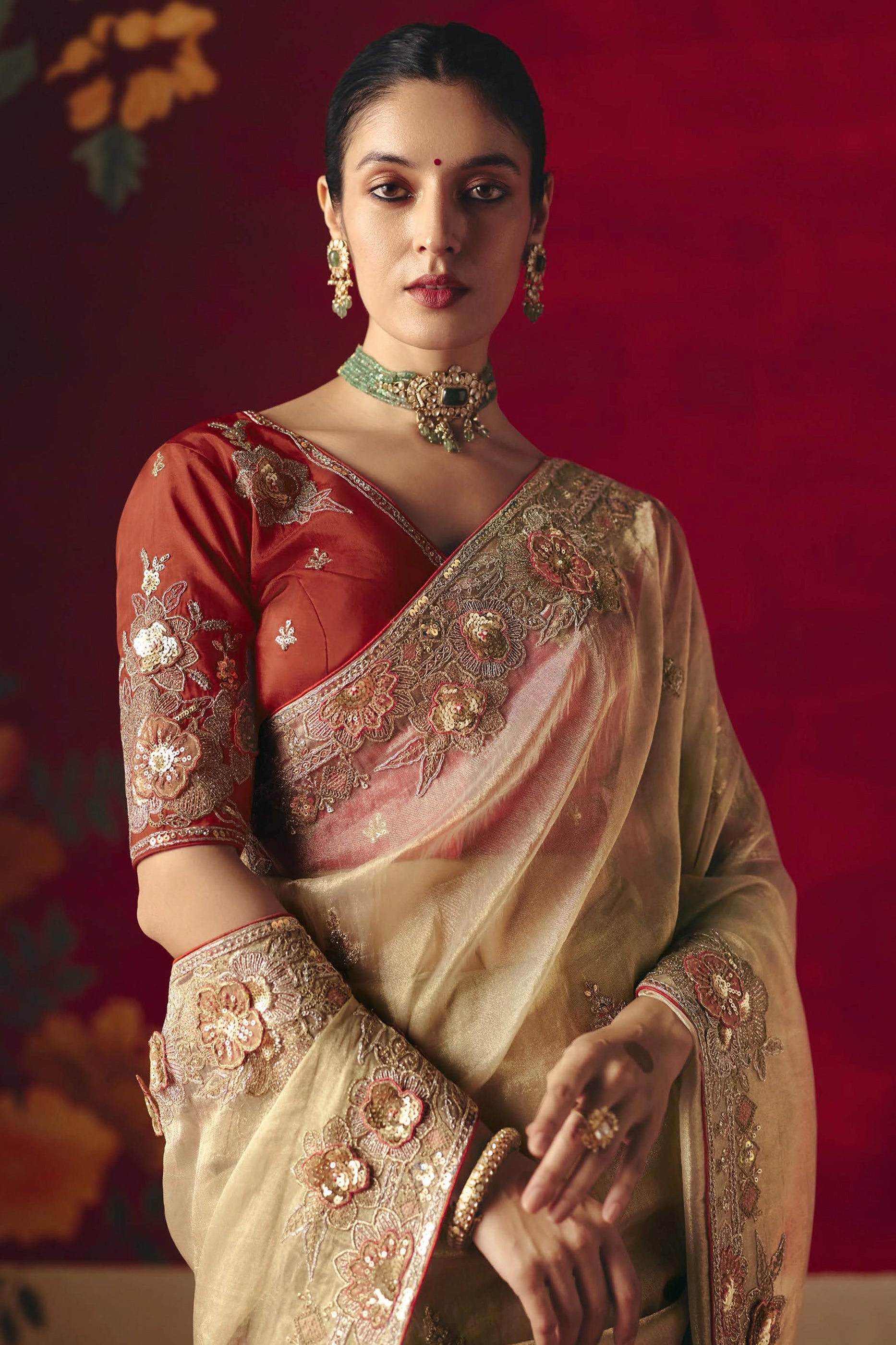 Sand Beige Embroidered Tissue Silk Saree-SAR11458_3_SareeButa.com