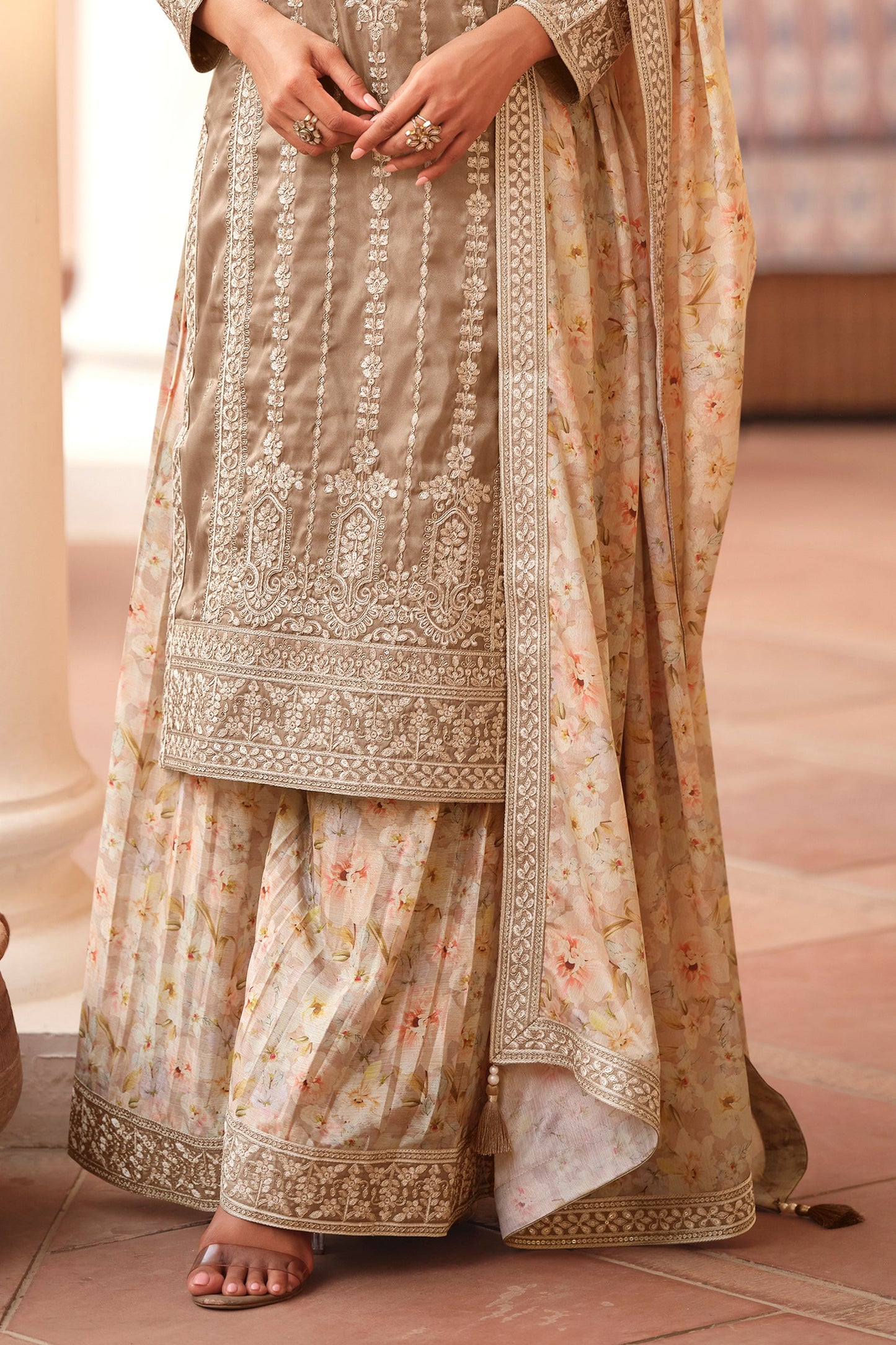 Sand Beige Readymade Embroidered Simar Silk Suit-SAR10652_4_SareeButa.com