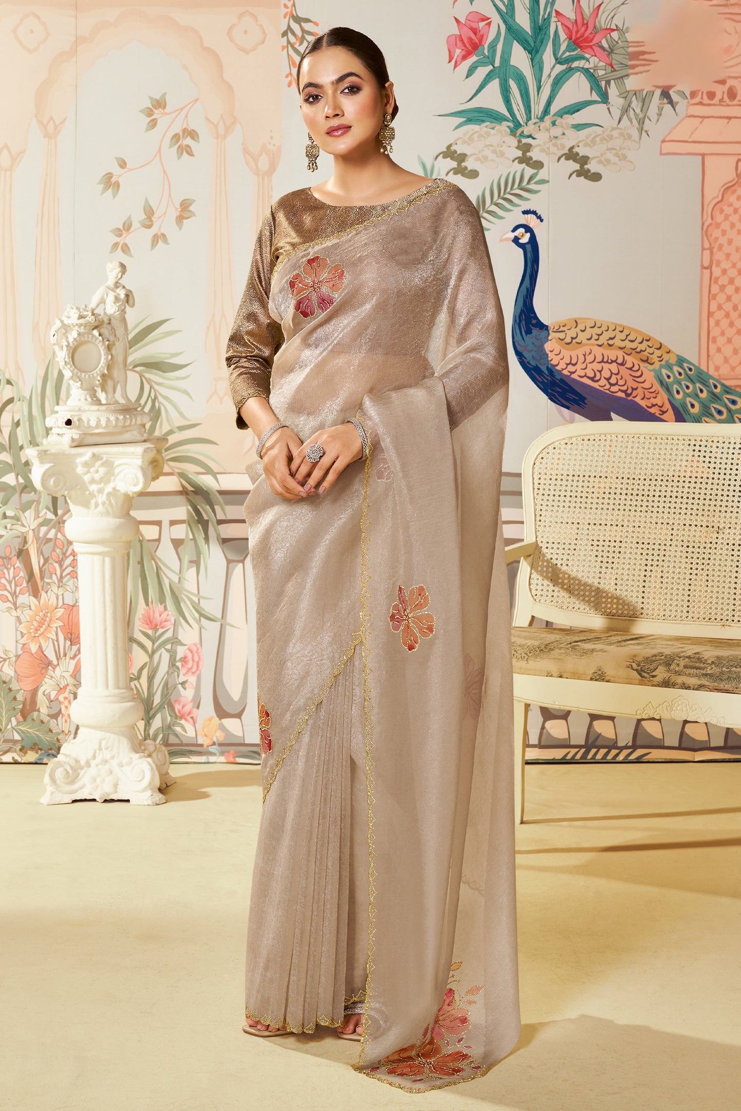 Sand Beige Satin Organza Silk Saree-SAR10467_1_SareeButa.com